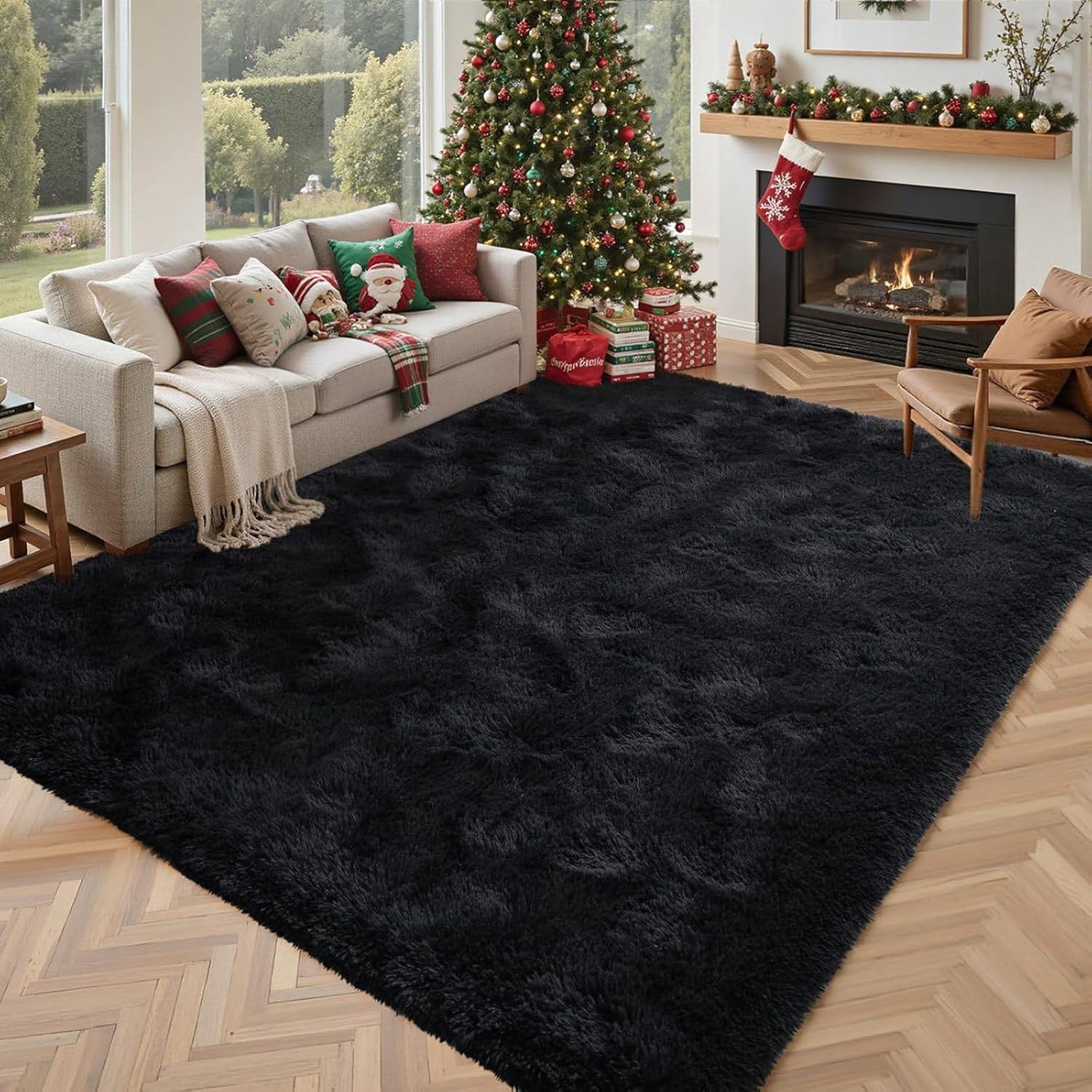 Black Rugs for Living Room Fluffy 4×6 ft Bedroom Rug Non-Slip Area Rugs Shag Carpet for Nursery Kids PlayRoom Dorm Office Indoor Modern Plush Carpets Boys