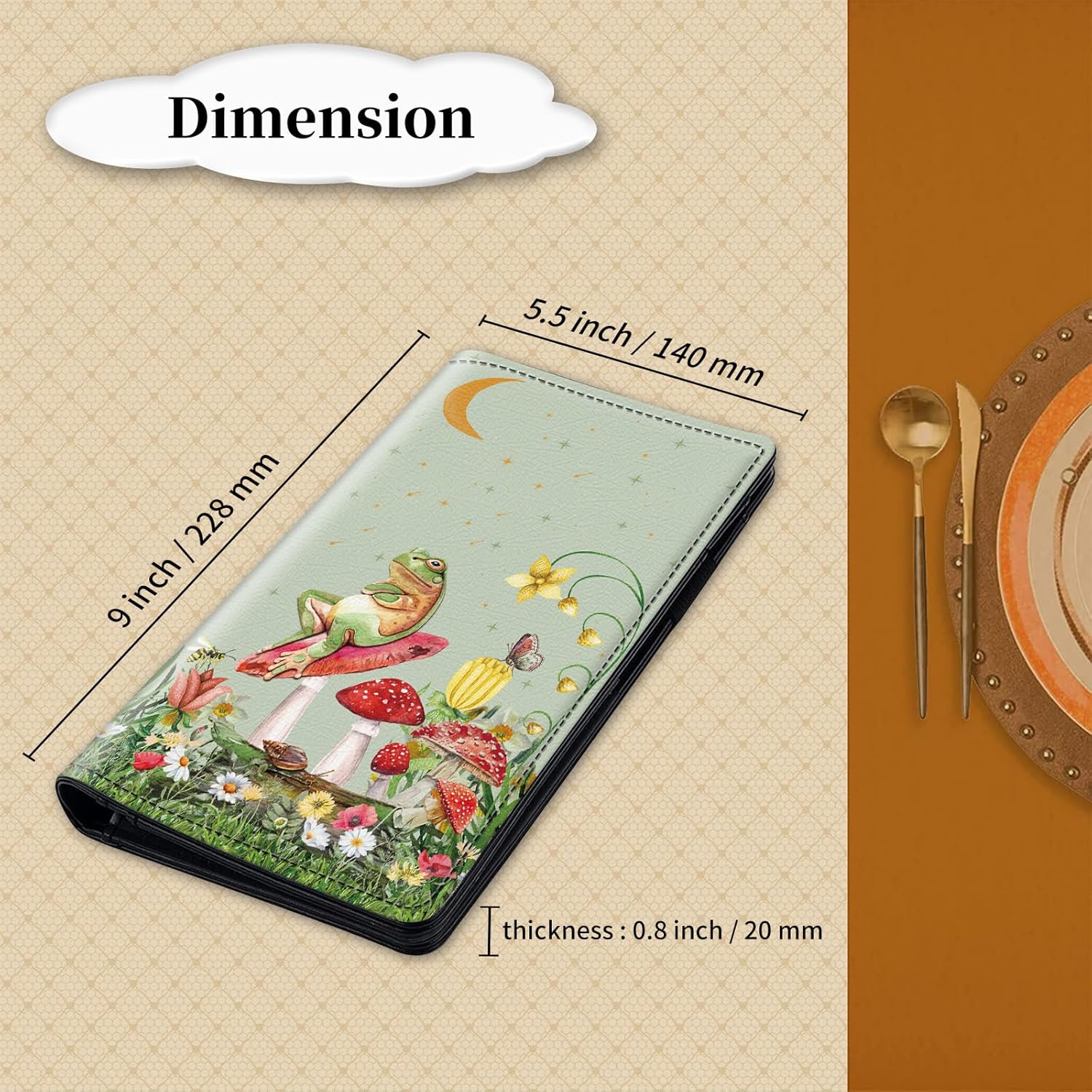 Server Books 2nd Gen, Waitress Books with Expandable Zipper Pockets - Large Storage Server Wallet Organizer (9 in x 5.5 in, 11 Pockets) Restaurant Check Presenter, Trippy Mushroom Butterfly