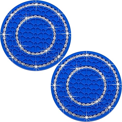 Miniatura 15 de 2 piezas posavasos con diamantes de imitación de cristal, 2.75 pulgadas, silicona suave, antideslizante, a prueba de golpes, portavasos de Negro y