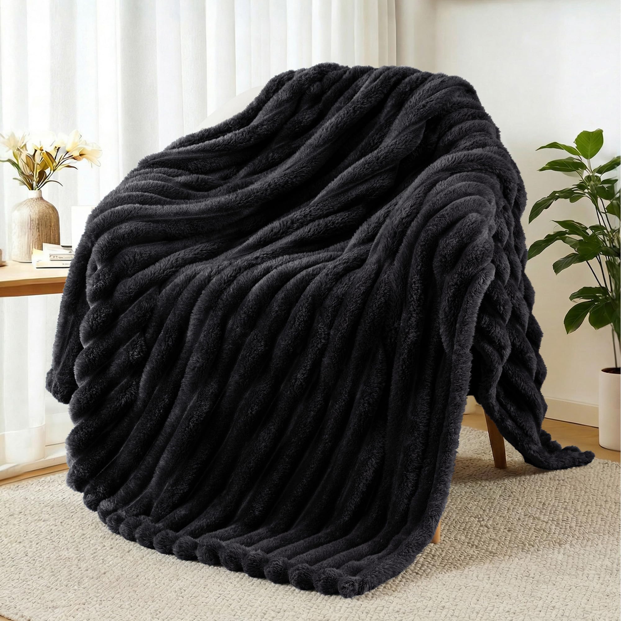 Exclusivo Mezcla Color Negro Manta Sofá - Manta Franela para Cama, Manta Polar, Doble Cara Suave, Fácil Cuidado y Ultra Ligera, Todas Estaciones, 130x150 CM OEKO-TEX STANDARD 100