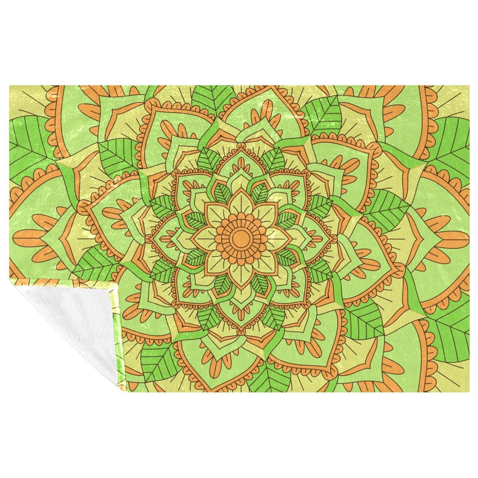 Couverture douce chaude lit canapé motif feuilles kaléidoscope jaune vert 150x100 cm