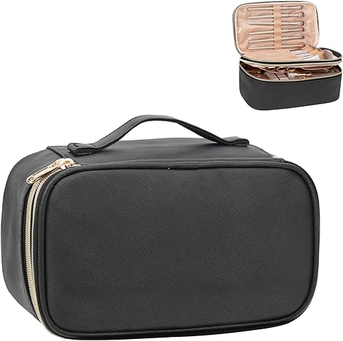Relavel Bolsa de maquillaje pequeña para mujer y niña, bolsa de maquillaje y brochas portátil de 2capas, organizador de brochas de regalo de Navidad