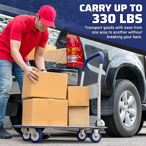 Miniatura 4 de Carrito plegable mejorado de por vida  Camión de mano con plataforma móvil de capacidad de 330 libras  Plegable de ahorro de espacio  Carro de cama