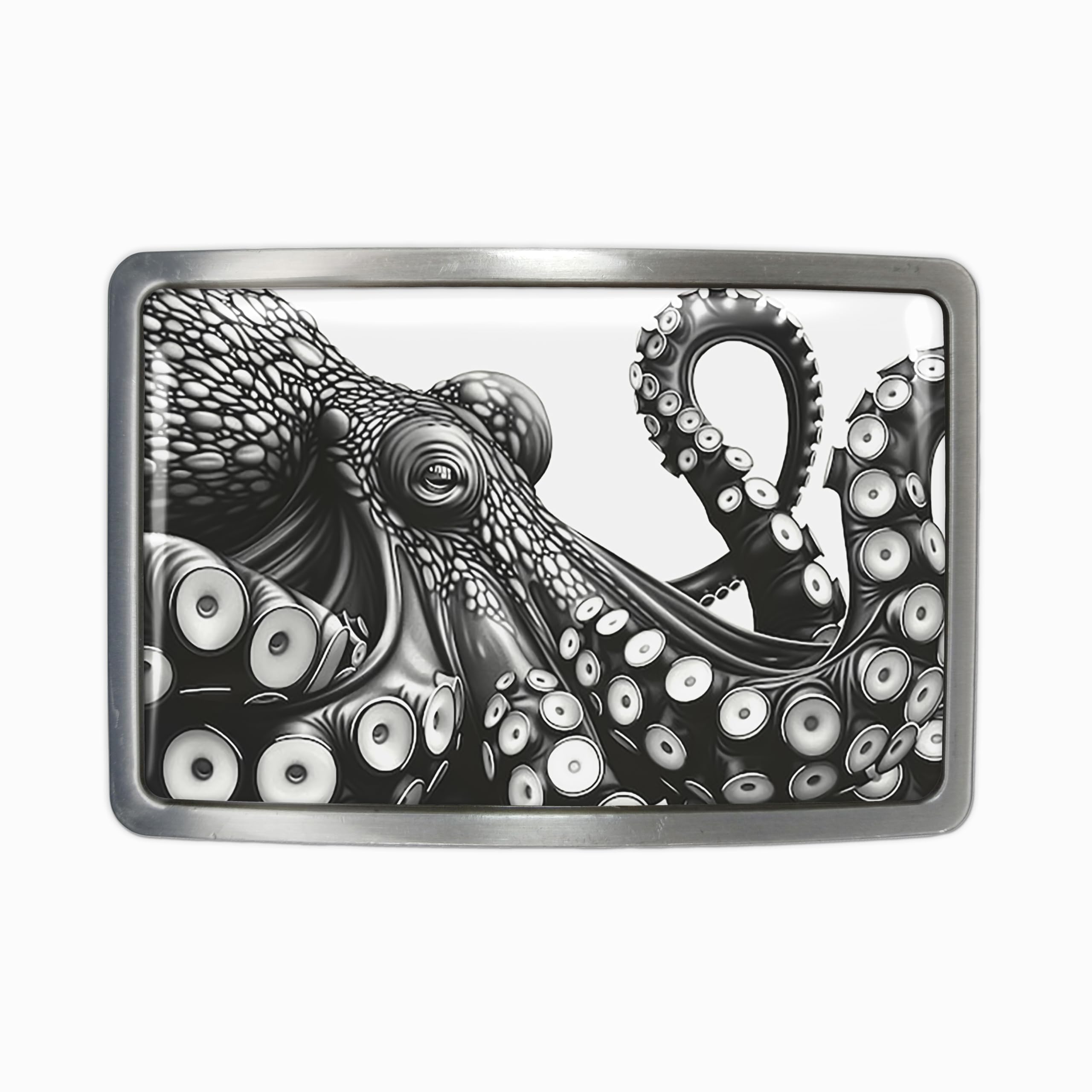 Kraken Belt Buckle - Octopus Marine Biology Art Handmade Belt Buckle - 653 (Antique Silver)