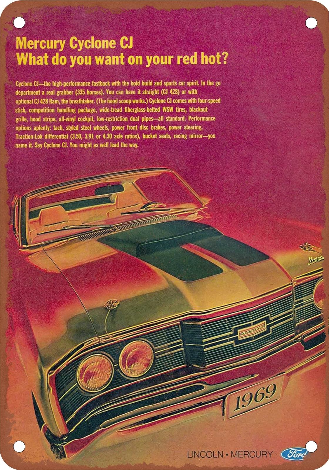 Miaomansenstore Metal Sign - 1969 Mercury Vintage Ad 02 - Old Retro Rusty Look Home Decor