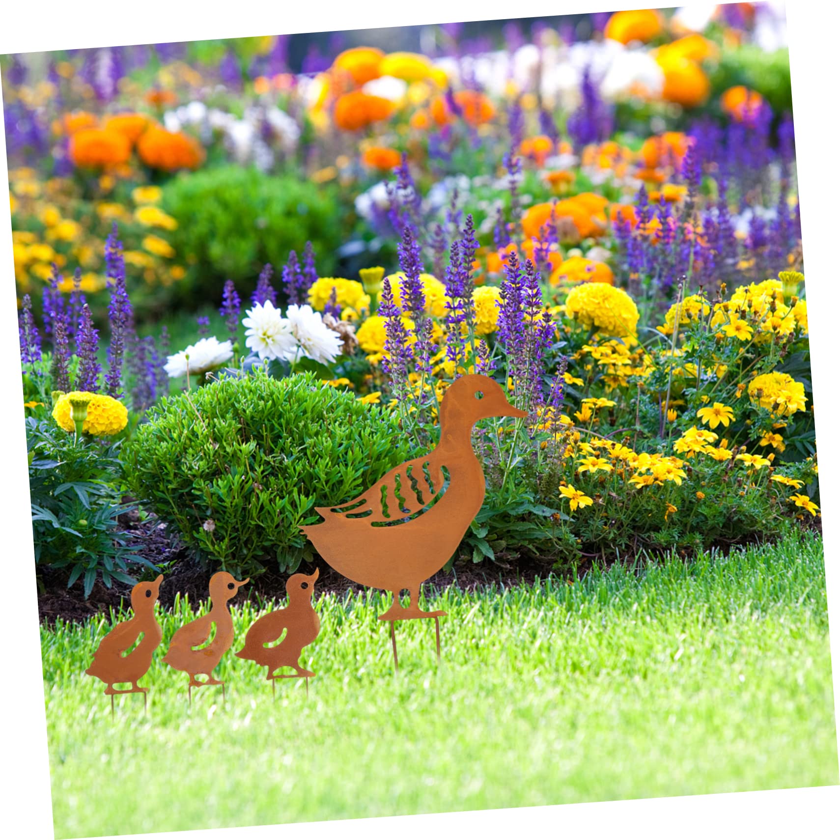 Letrero de Patio Pato Metálico Calado para Jardín Exterior | 1 Juego de Estacas, Metal, Inserción para Césped, Decoración Exterior Forma de Pato, Acabado Detallado
