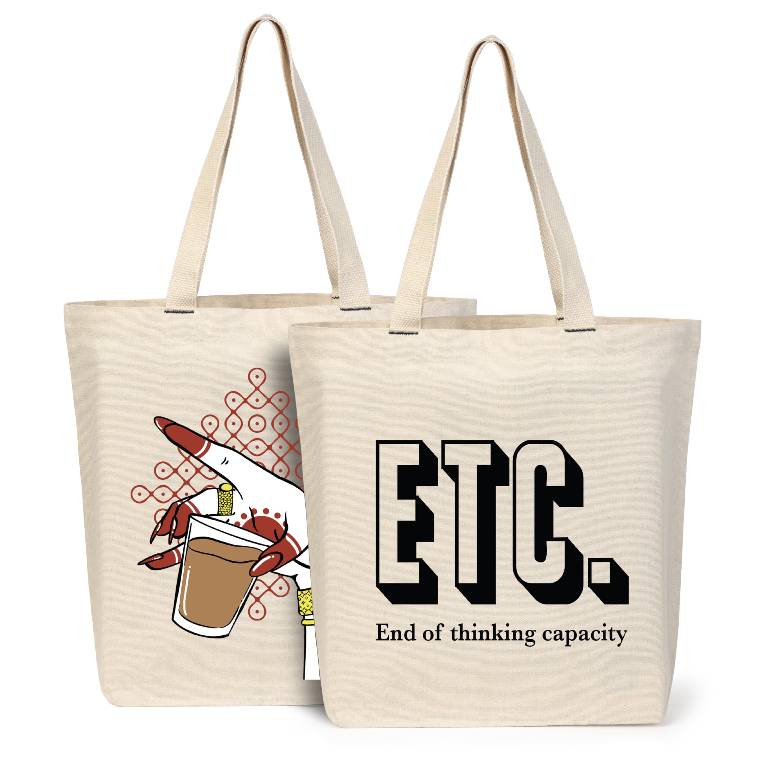 Amazon Brand -Eono, 100% Cotton Cloth Bag, Pack of 2,Reusable Tote Bags,Shopping Bag For Grocery, Vegetable Bag For Shopping, Aesthetic Carry Bag, Aesthetic Bags For College, Folding Bag - ETC & Kolam