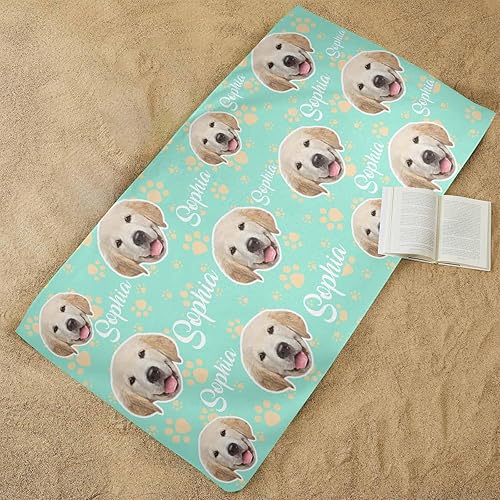 Miniatura 10 de MyPupSocks Toalla de playa personalizada, cara de perro y nombre, toalla de playa personalizada con nombres, huesos y patas, personalizable con tu