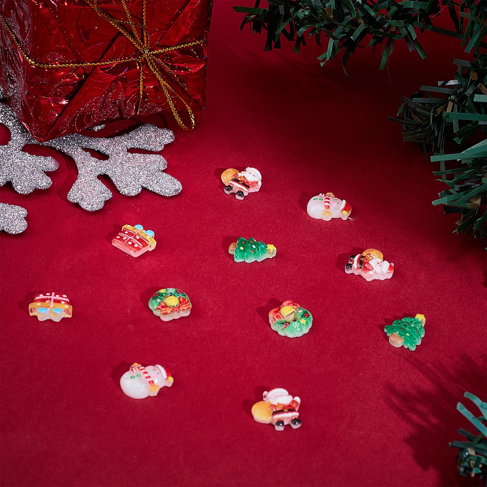 NICENEEDED 50 Pcs Christmas Nail Charm, Cartoon Santa Claus Snowman Bells Xmas Tree Nail Art Decorations - Image 4