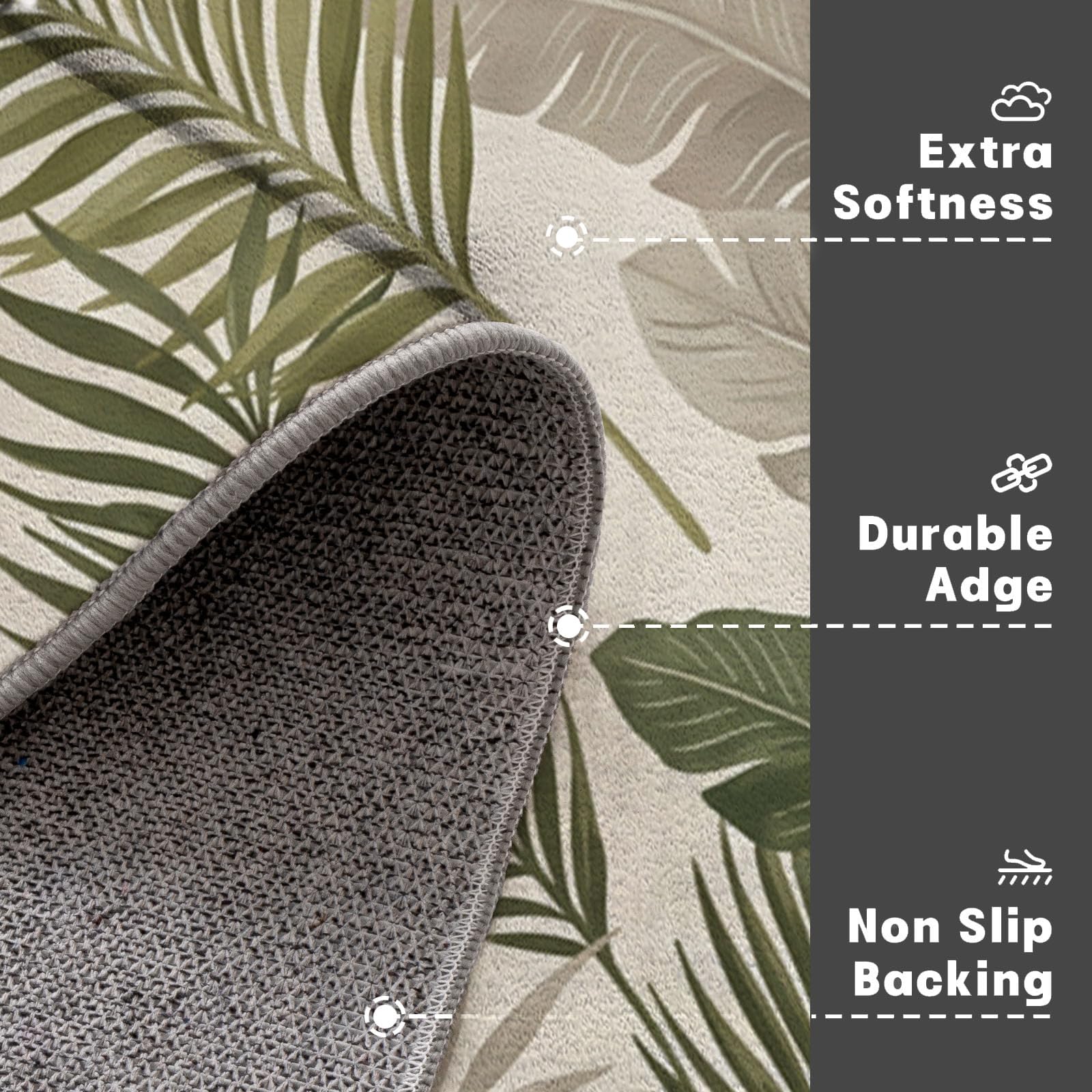 Zerbino Trappola Sporco Foglie Tropicali Retrò, 90X150Cm, Tappetino Antiscivolo Lavabile Eleganti Piante Da Campagna, Zerbino Interno Morbide Assorbenti Per Corridoio Ingresso Porta, Beige