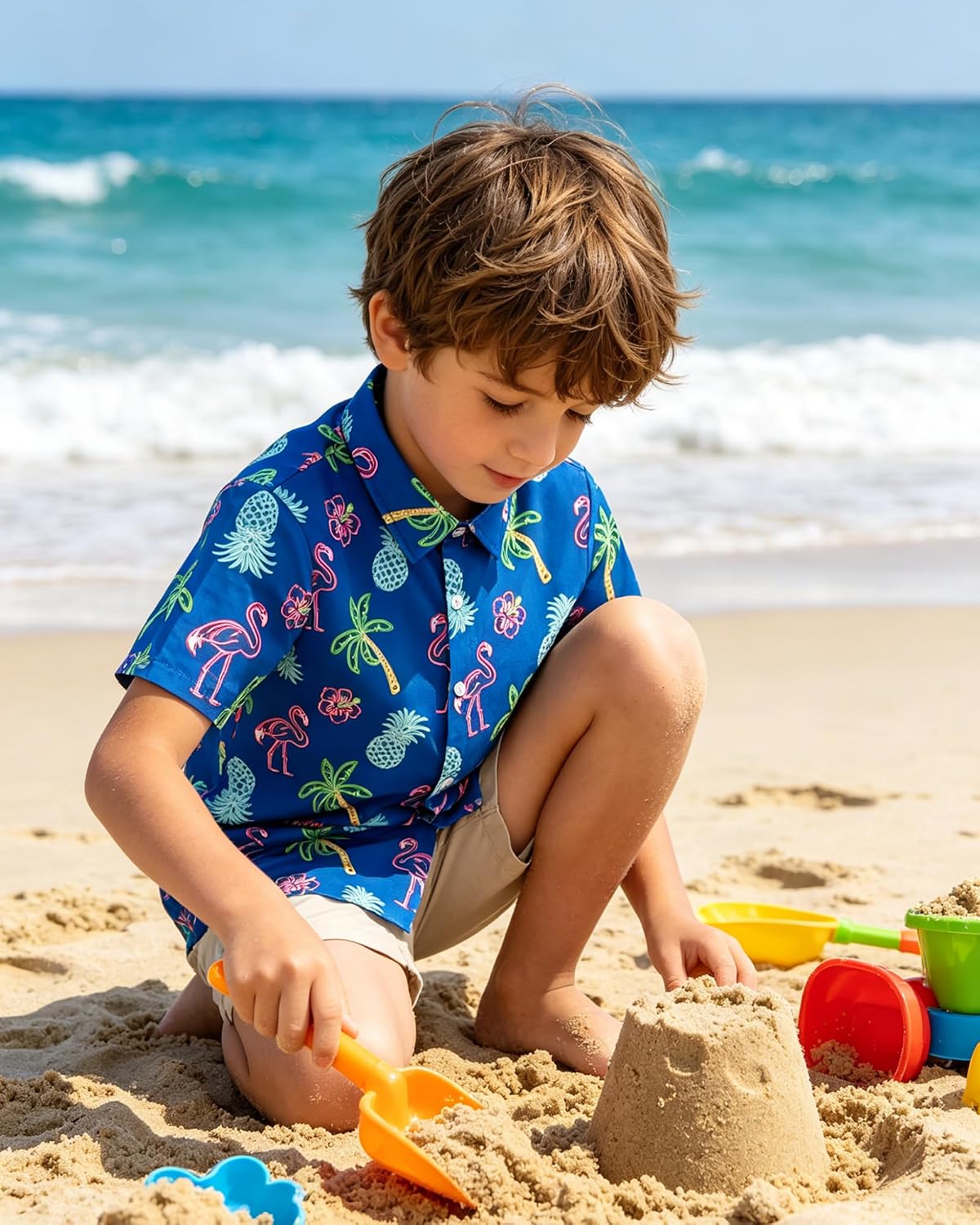 Cozople Boys Hawaiian Shirt, Stretch Button Down Beach Shirts