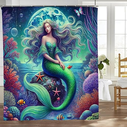 Miniatura 8 de Cortina de ducha bohemia con diseño botánico abstracto de hojas de palmera negra, tela de poliéster, impermeable, de mediados de siglo, con ganchos,