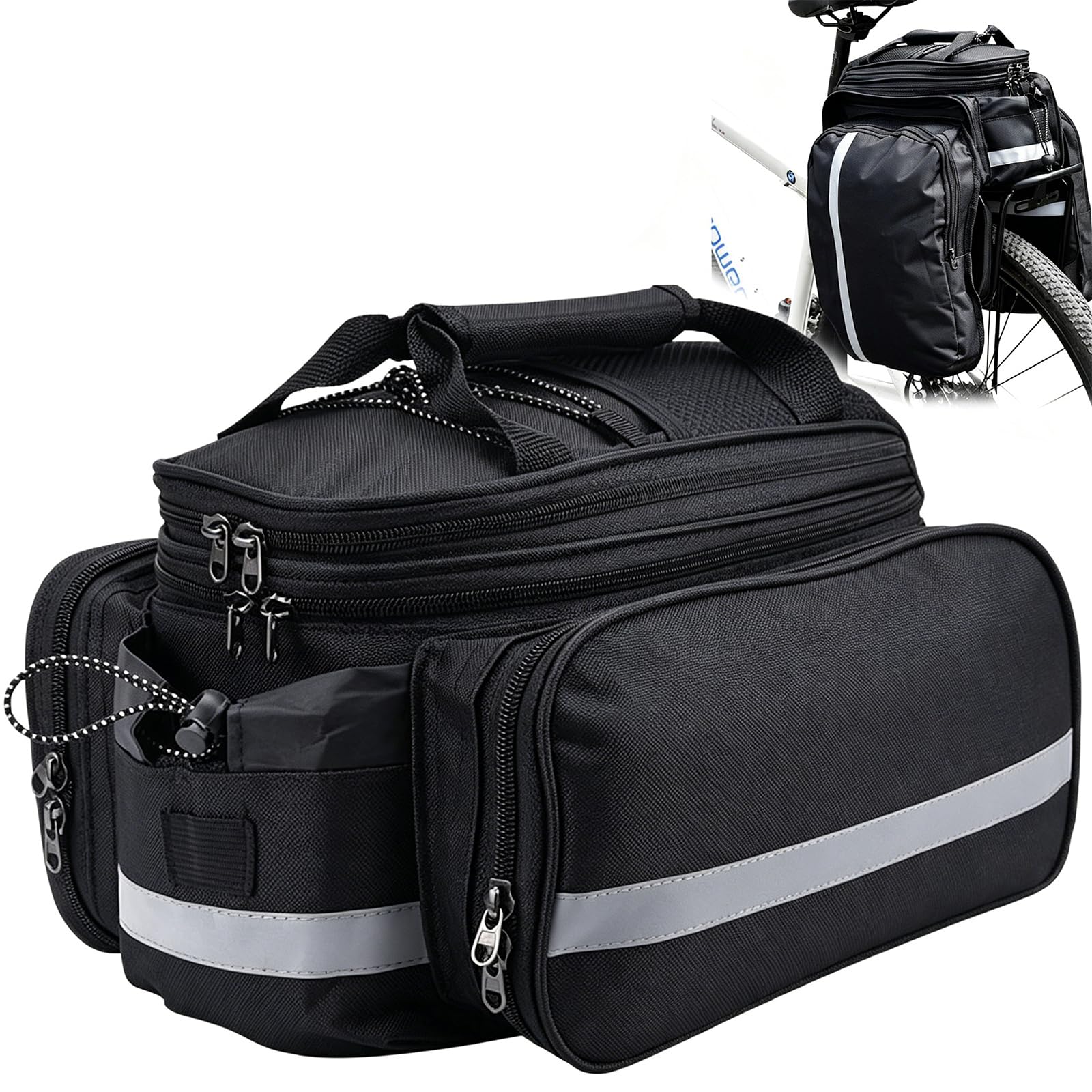Ogetok Bike Rack Bag Bicycle Trunk Rear Rack Bag, Large Bike Saddle Shoulder Bags, Bicycle Pannier Bags Cycling Rear Seat Carrier with Rain Cover & Reflective Strip for MTB, Black