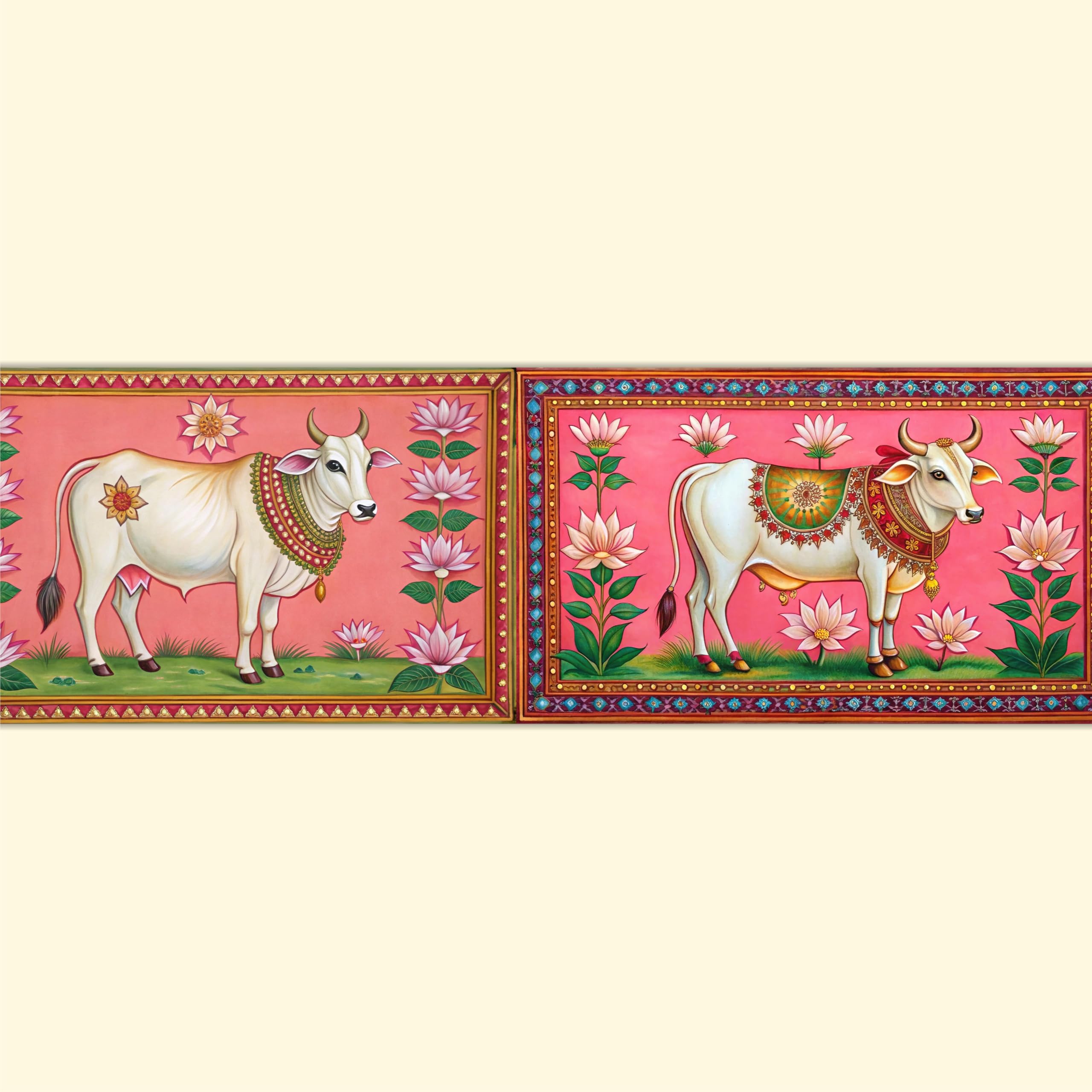 ATTRACTSO - Pichwai Wall Border Peel & Stick 10 ft x 5 inch | for Home Decor, Tiles, Kitchen, Door Entrance, Floor Decoration - Vinyl matt Finish Laminated Waterproof Roll (Cow)