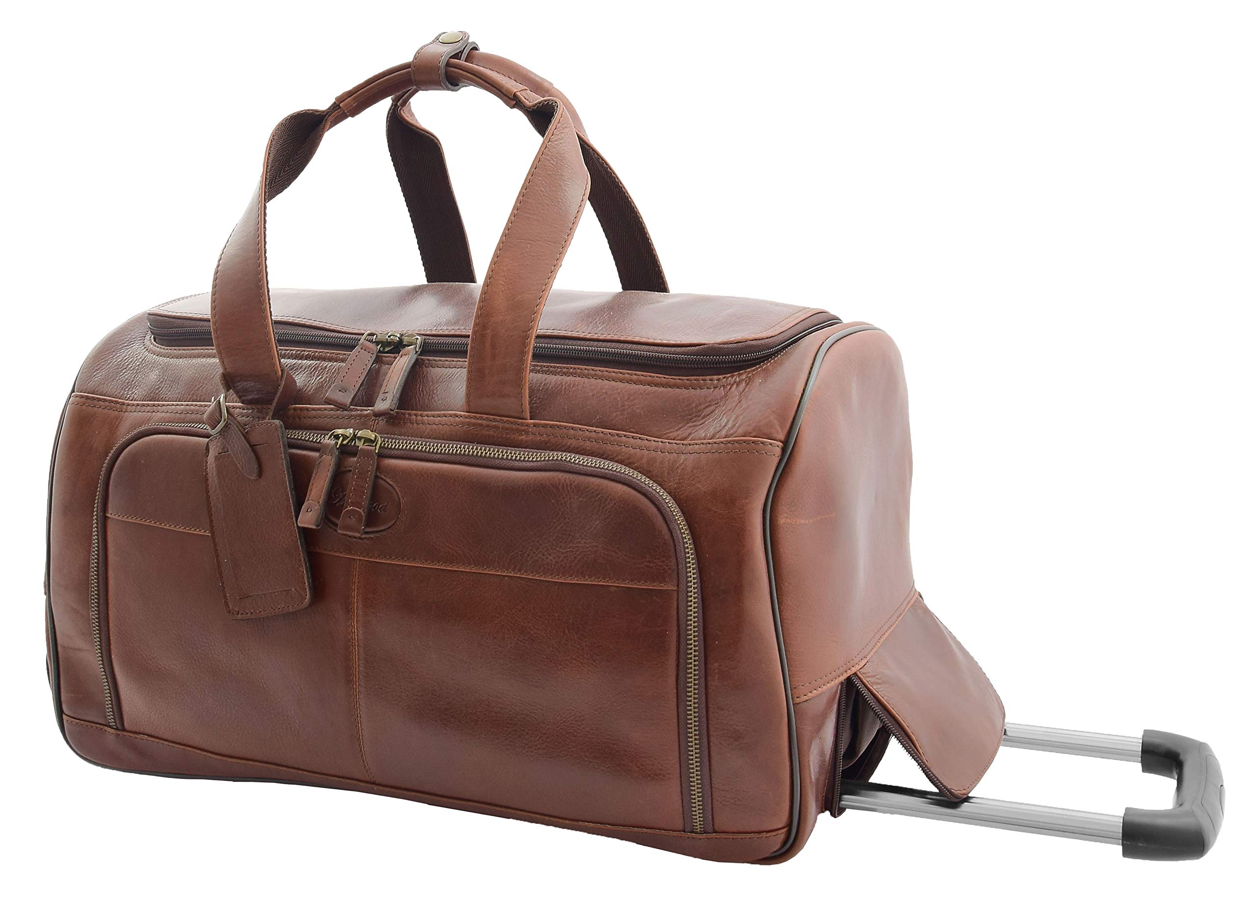 Cuero Real con Ruedas Bolsa Fin de Semana Durante la Noche Viajar Muletón Combrew Marrón