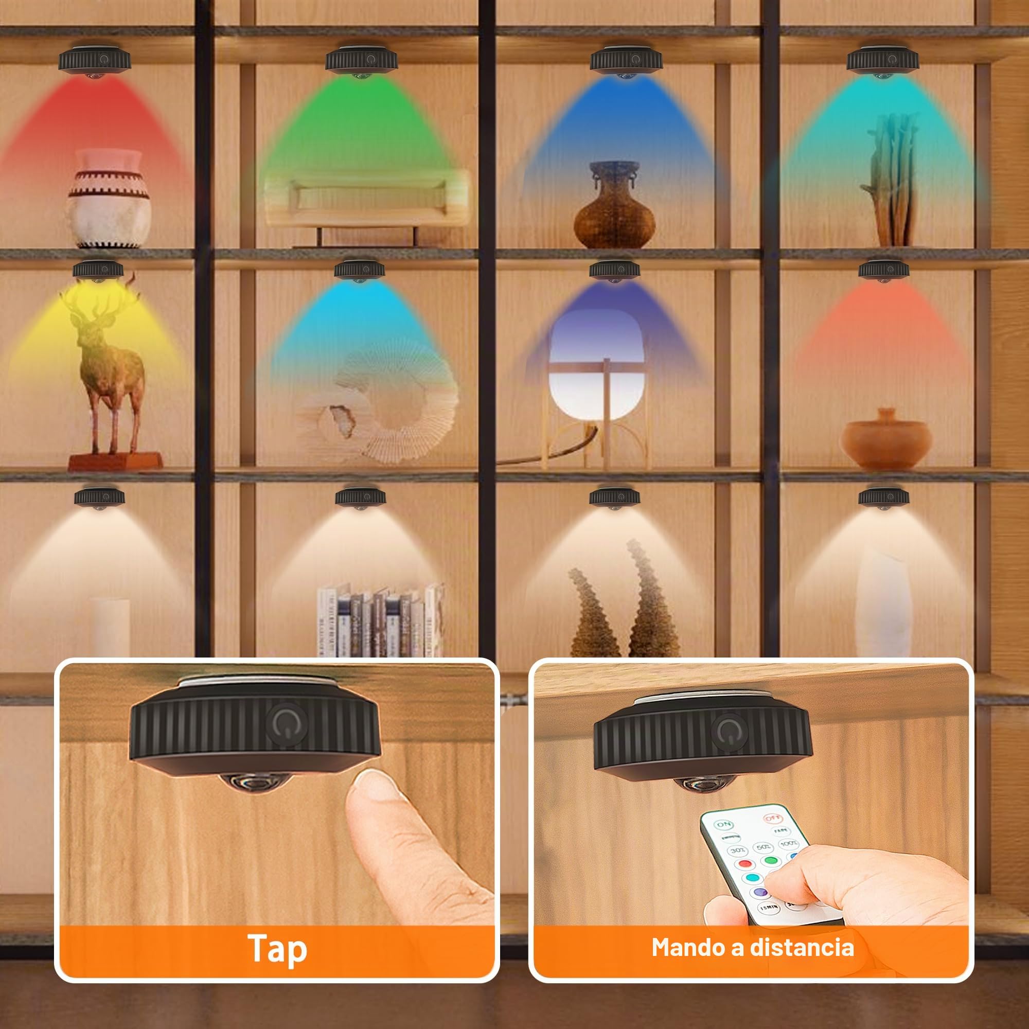 Zeadio luces de gabinete con control remoto, LED iluminación de techo recargable con pulsador de empuje suave y pulsador dimmable para sala de estar, dormitorio, despensa, etc (Paquete de 6)