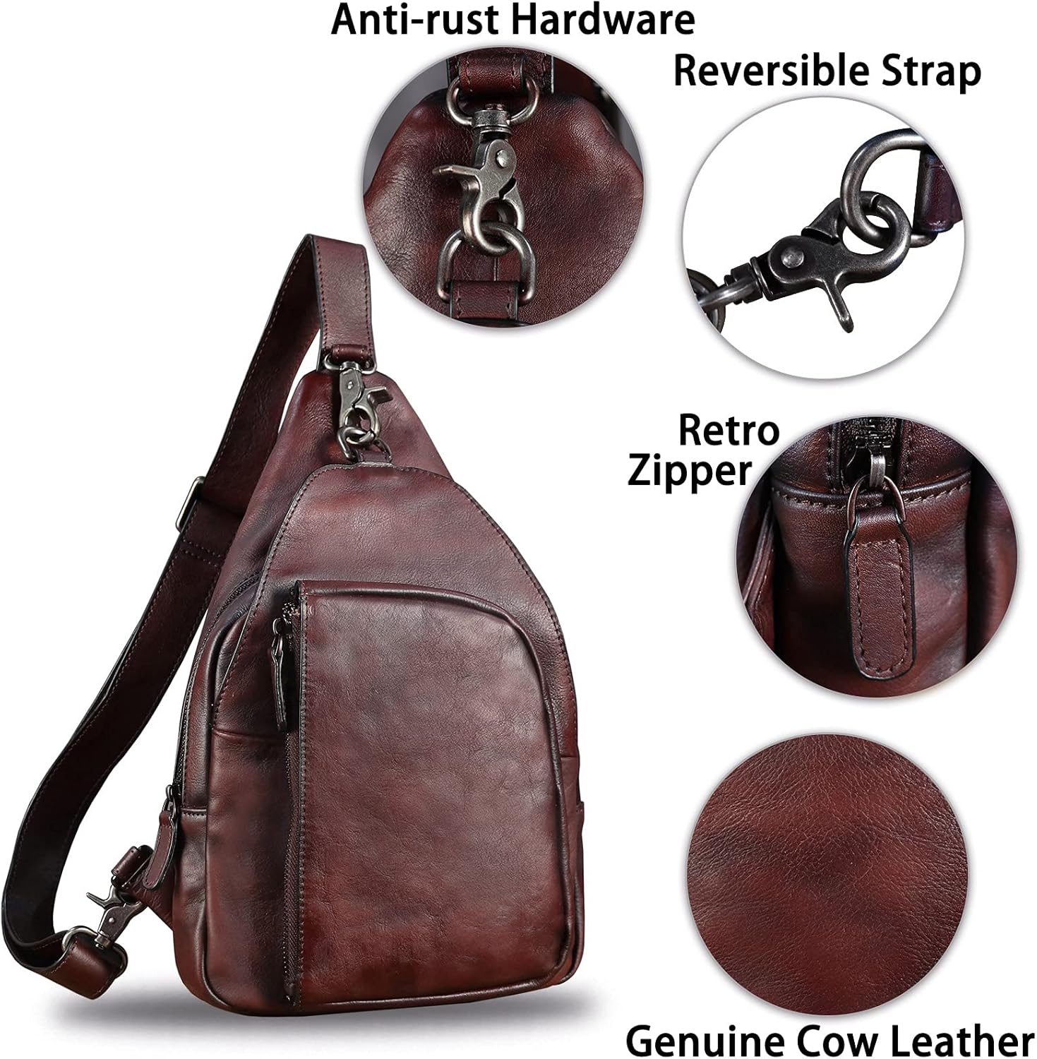 Genuine Leather Sling Bag for Men and Women Vintage Real Leather Sling Backpack Shoulder Crossbody Bag Chest Bag - Image 6
