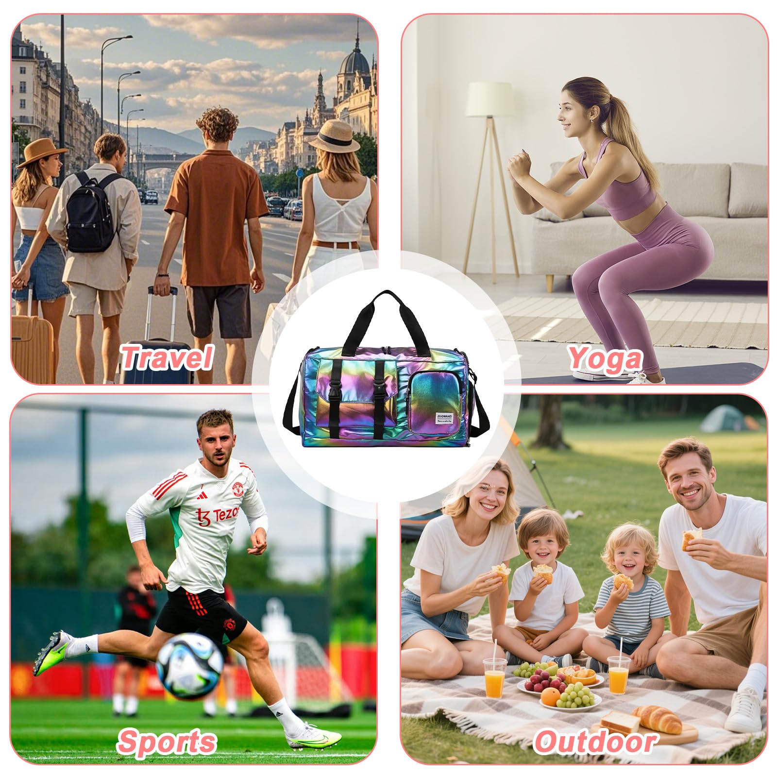MeYuxg Borsa da Viaggio per Donna con Scomparto per Scarpe e Scomparto per Articoli Bagnati, Borsa da Viaggio per Donna con Effetto Glitter Gym Bag, Borsa Impermeabile per Nuoto, Borsa per Allenamento