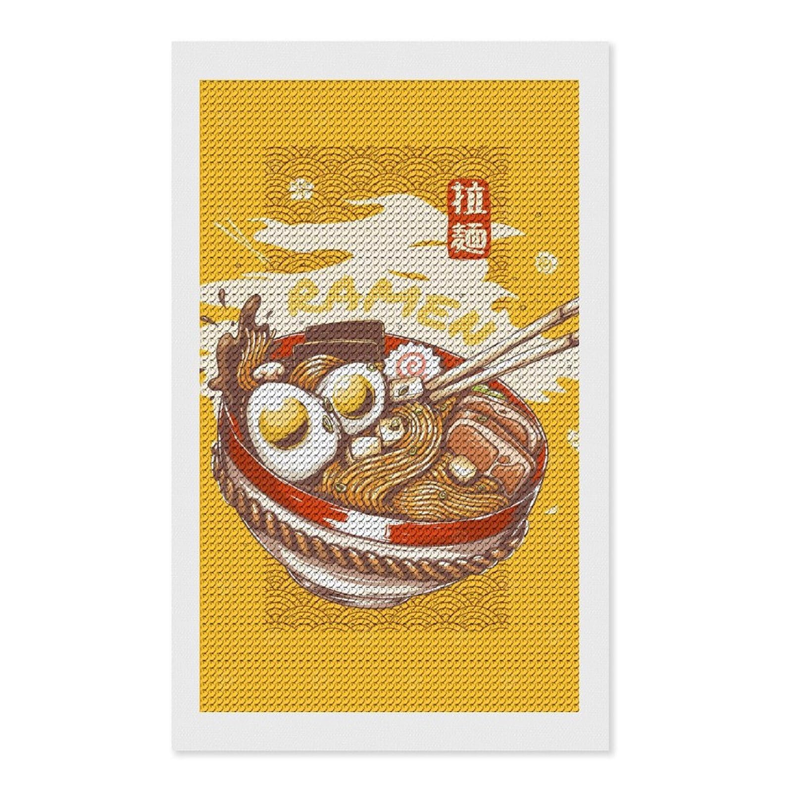 Junmoney Ramen Diamond Painting Canvas Set 12"x20", Easy to Enjoy, Adhesive Canvas, Office Decor, Holiday Gift Idea, with Tool Kit