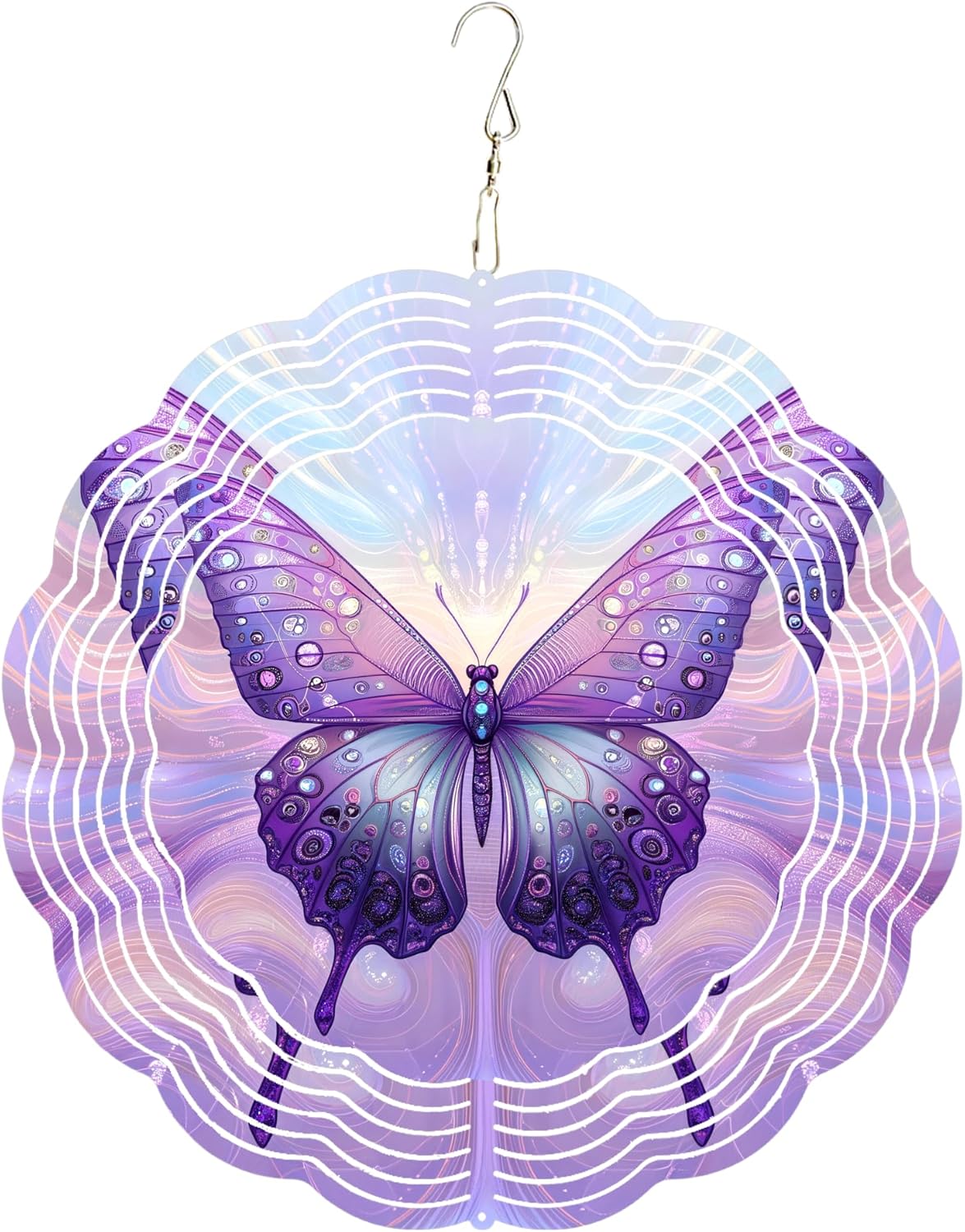 10x10 Inch Wind Spinner Outdoor Hanging Purple Butterfly Metal Kinetic Spiral Ornament for Yard Garden Patio Porch Balcony Tree Window Decor Gift