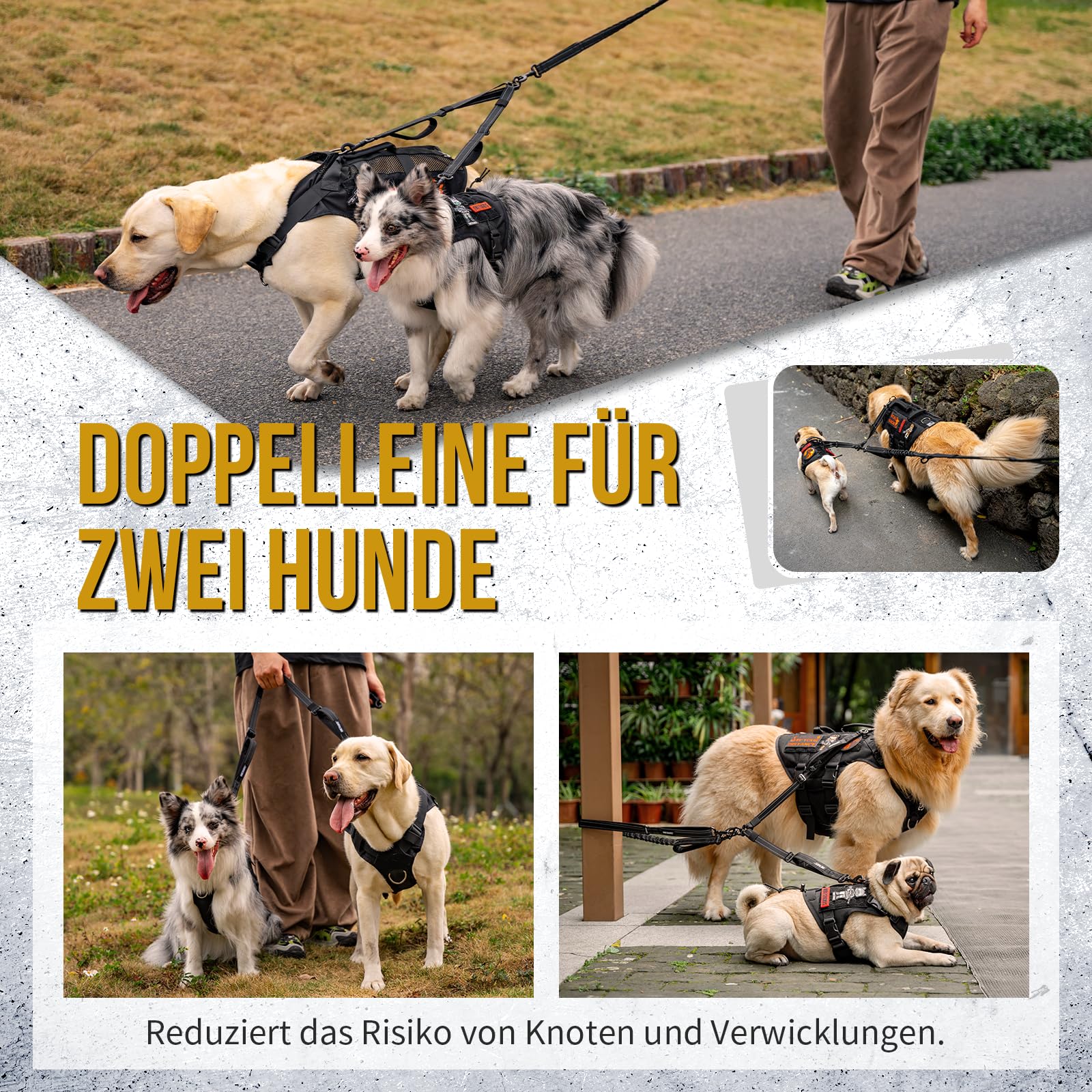 OneTigris Hundeleine, Doppelleine für 2 Hunde mit 4 Komfortabler Griff