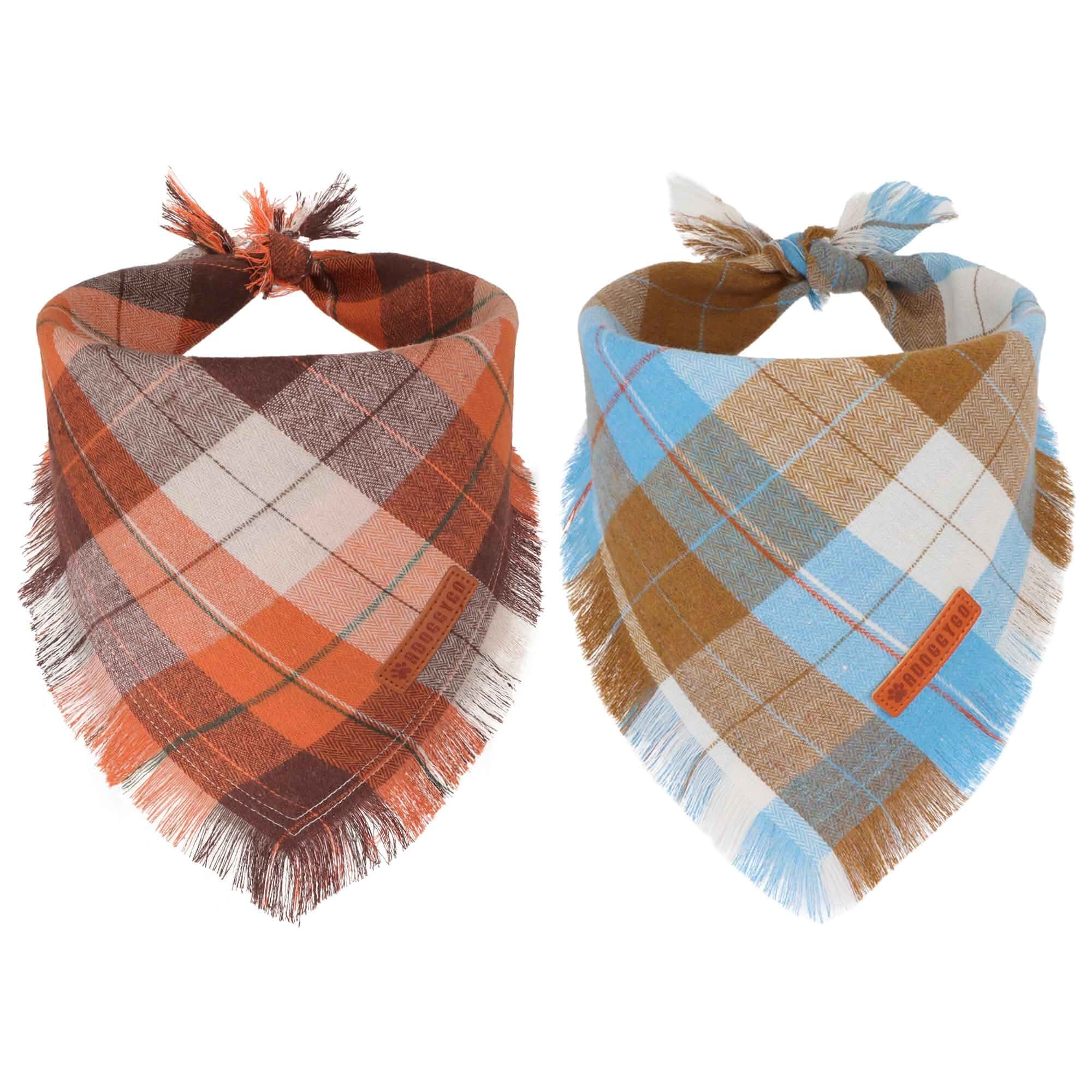 OGGYGO Fall Dog Bandana with Tassels Edges, Plaid Thanksgiving Scarf, XL 3 Sizes, Soft Cotton Fabric, Double Layer, Autumn Plaid, Adjustable, For Large & X-Large Dogs, Fall & Thanksgiving Holiday