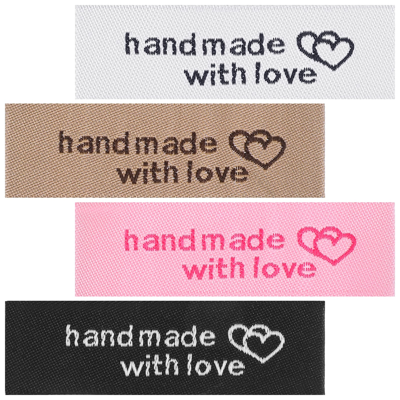Ymapinc 160Pcs Made with Love Tags for Crochet, Sewing Labels for Handmade Items, Quilt Labels Tags for Clothes, Personalized Labels for Clothes (White, Black, Brown, Pink)-image-16