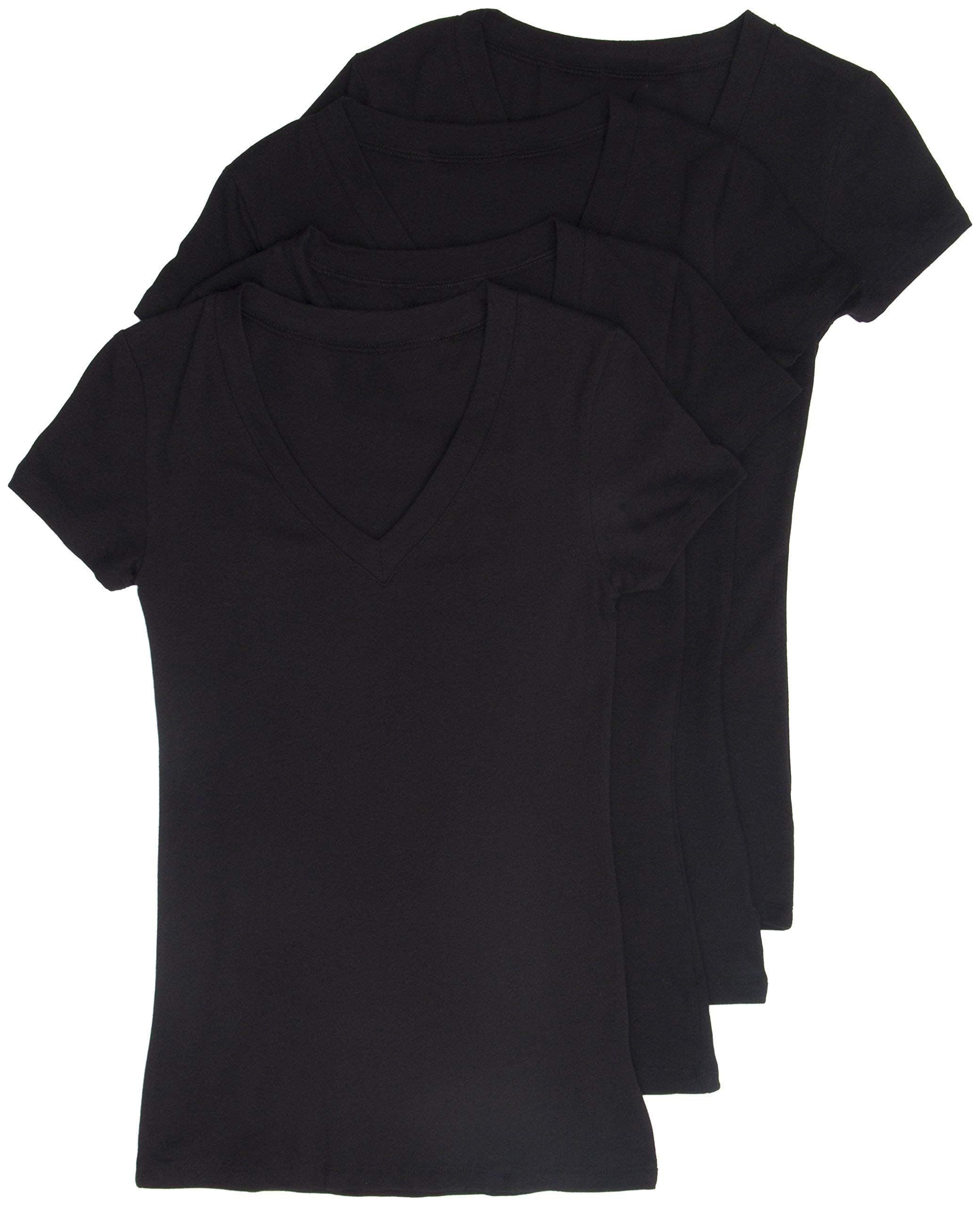 4 Pack Zenana Women's Basic V-Neck T-Shirts