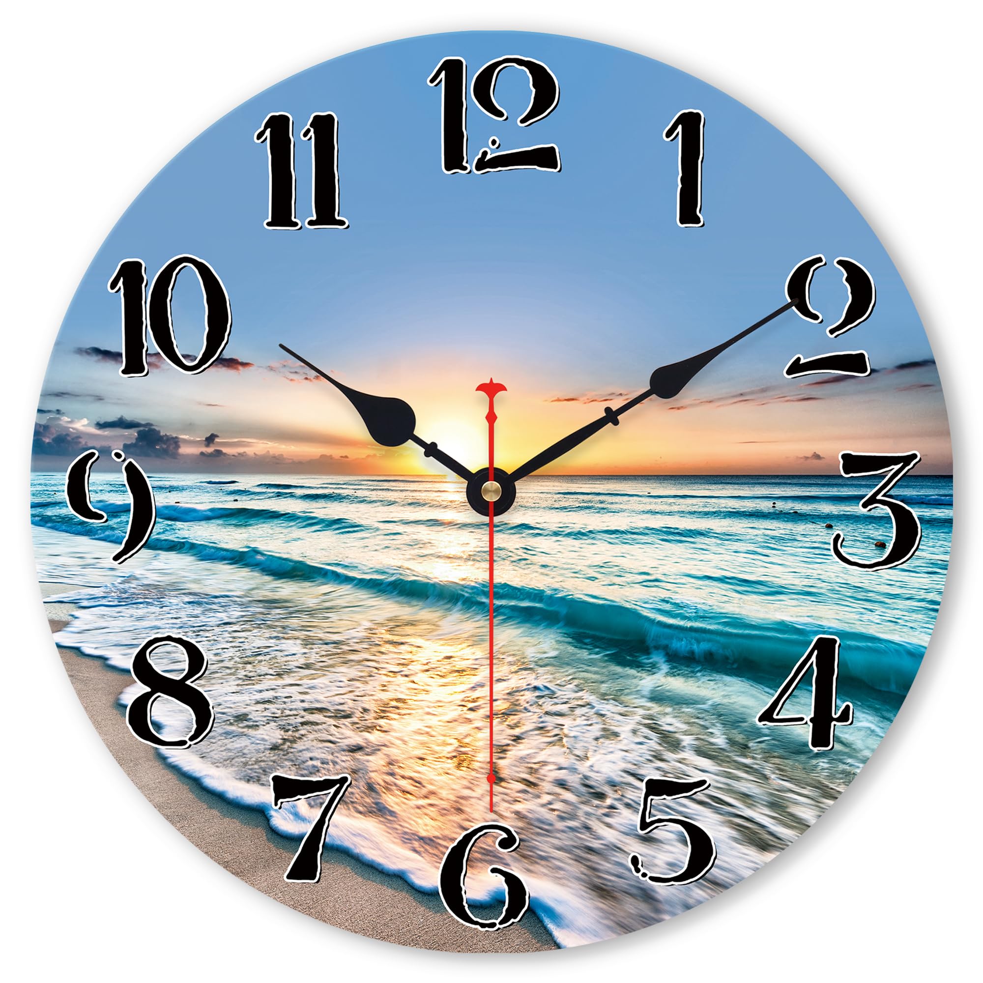 Horloge murale en bois 14 pouces ocean wave au mouvement quartz silencieux