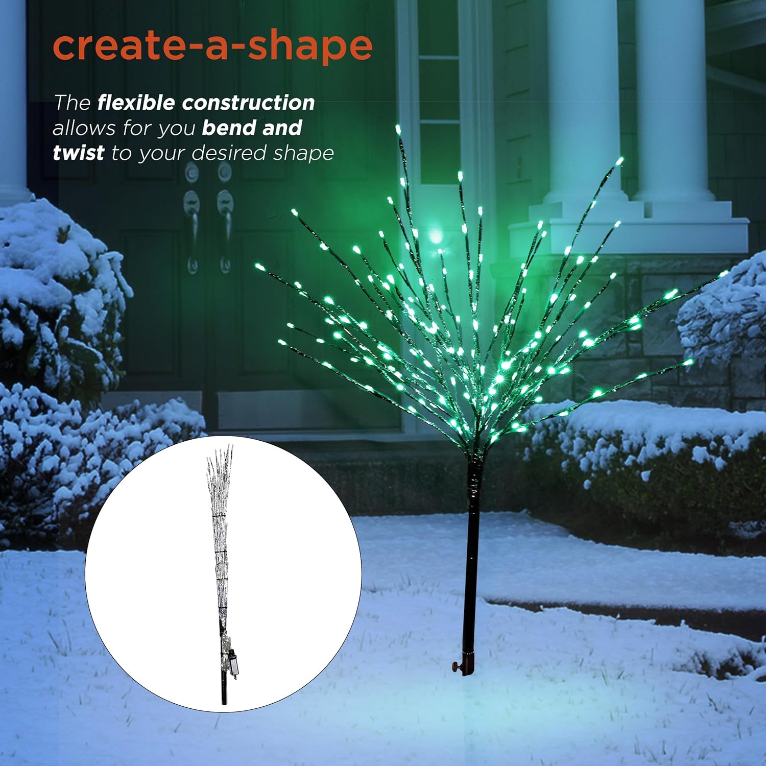 Alpine Corporation 39" Tall Metallic Foil Tree Stake with 140 LED Lights, Plug-in Indoor/Outdoor Holiday Decoration for Yard, Lawn, Garden, Porch Christmas Display, Green