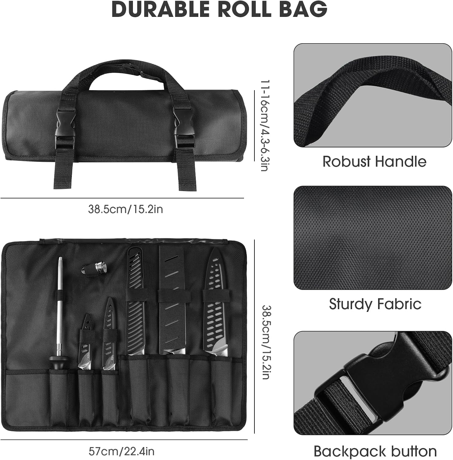 MOSFiATA Kitchen Knife Set, 10 Pcs Japanese Stainless Steel Knife Sets for Kitchen with Oxford cloth storage bag with Knife Sharpening Rod, Dishwasher Safe, For Outdoor - Image 3