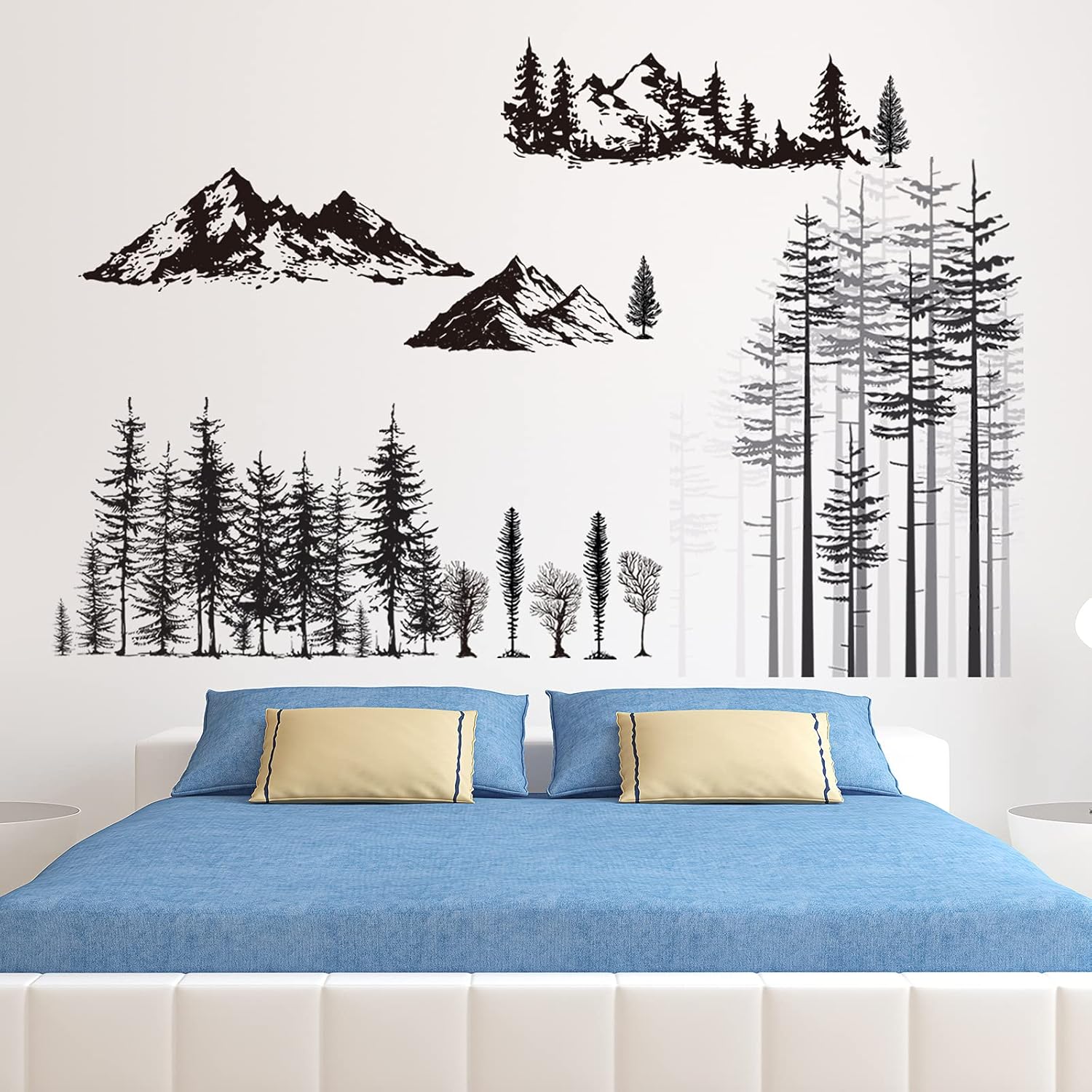 Outus 3 Sheets Mountain Forest Bear Wall Decals Stickers Pine Tree Wall Decals Woodland Trees Wall Stickers Forest Decals for Kids Nursery Bedroom Living Room Decor,11.8 x 35.4 Inches