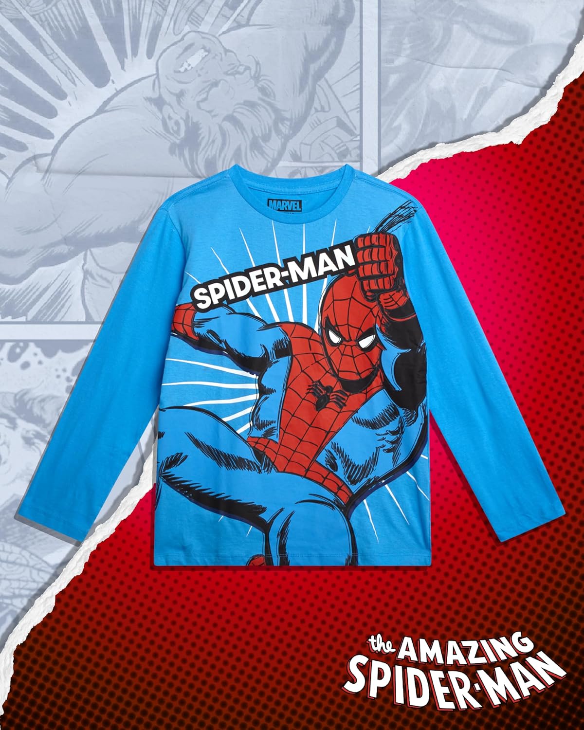 Marvel Spiderman Boys Graphic Tees - 2 Pack The Amazing Spider-Man & Friends Short Sleeve and Long Sleeve Boys Shirts (2T-16) - Image 2