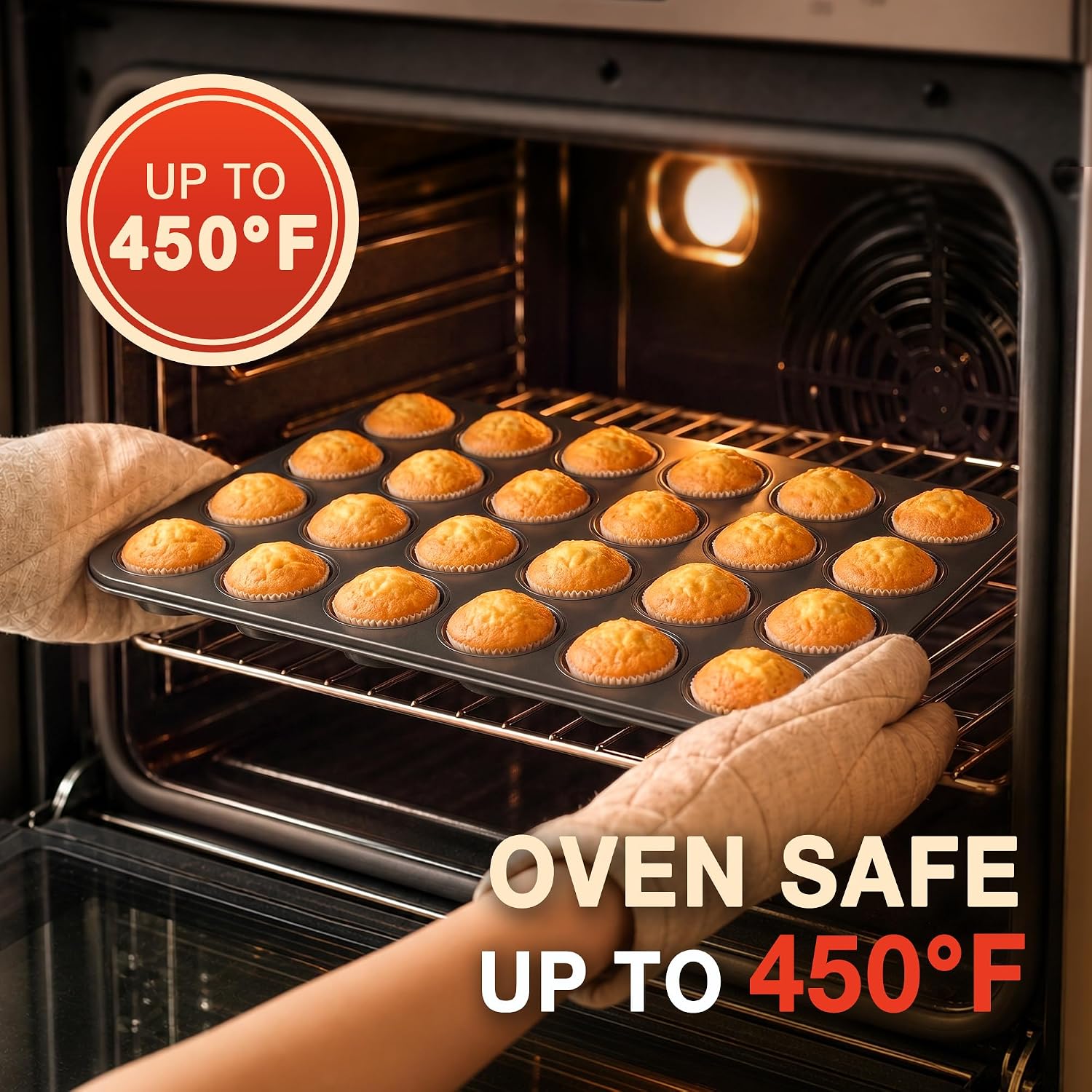 Parmedu 24-Cup Carbon Steel Muffin Pan Set with 200 Cupcake Liners, 0.5mm Heavy-Gauge Nonstick Cupcake Pan for Beginners and Family Bakers, Birthday Christmas Halloween Thanksgiving Holiday Bakeware