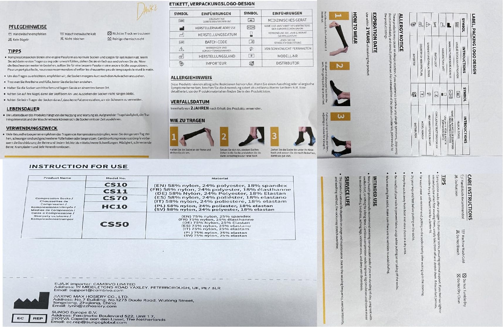 CAMBIVO 6 Paar Kompressionsstrümpfe Damen und Herren, Stützstrümpfe, Kompressionssocken für Laufen, Sport, Flug, Reise