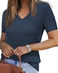 Arach&Cloz Laine Blend Chandails d'automne V Col Court Cable Knit Tops Business Casual Chemises Blouses pour femme