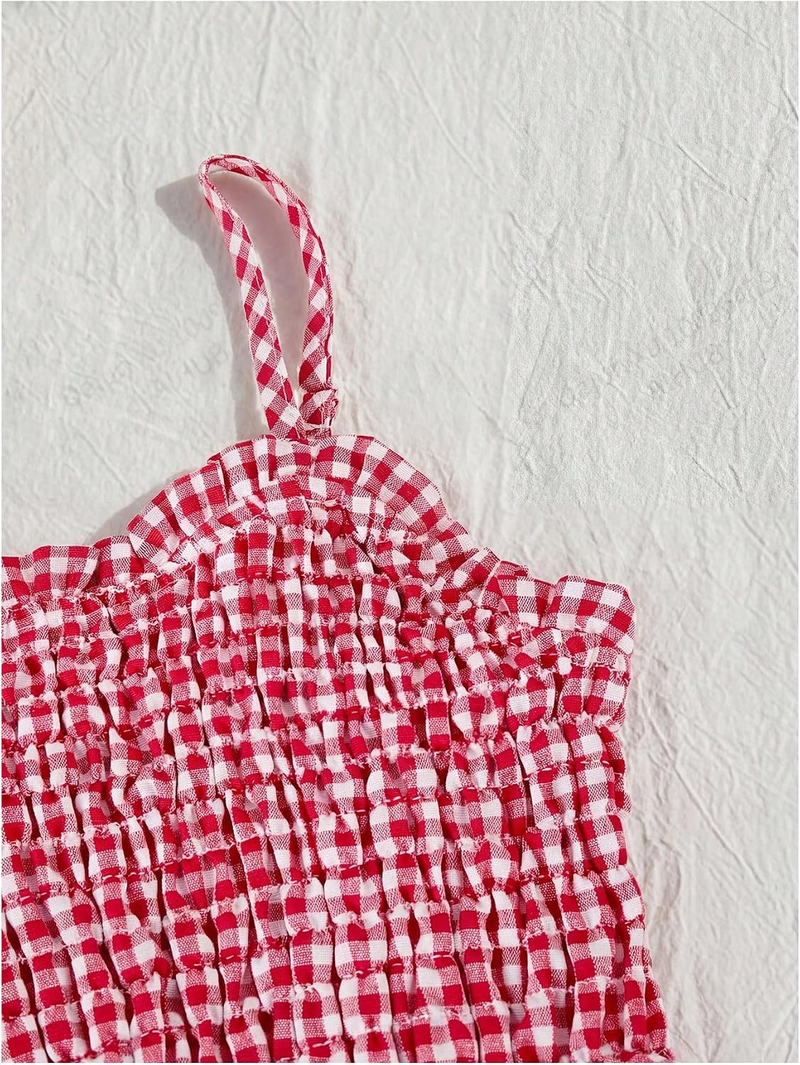 OYOANGLE Girl's 2 Piece Plaid Peplum Cami Top Spaghetti Strap Smocked Ruffle Trim Camisole