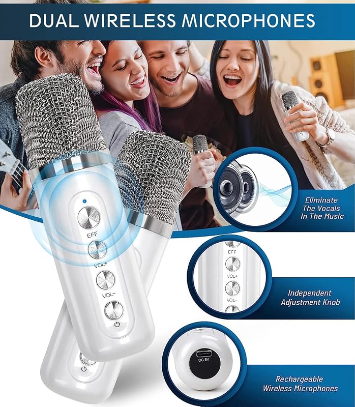 EASJOY Karaoke Rendszer 2 Mikrofonnal Bluetooth Hordozható PA Hangszóró LED Fénnyel