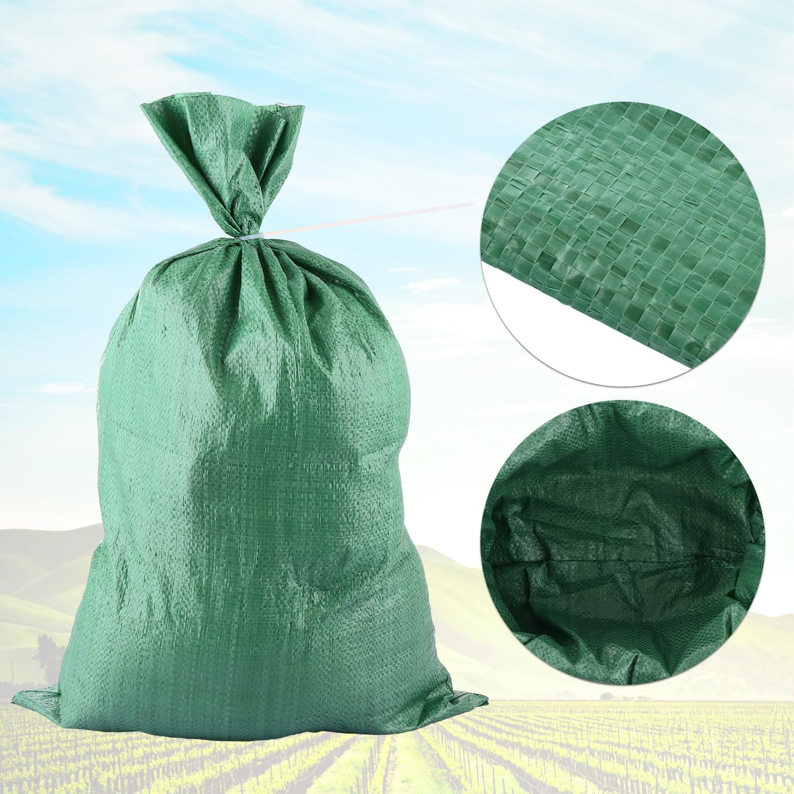 Lot de 30 sacs de sable, 45 x 75 cm, sacs de gravier tissés très résistants en polypropylène tissé pour protection et stockage des déchets de jardin, contre les inondations (vert)