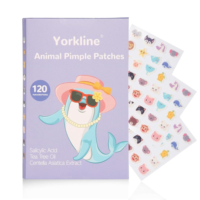 Adesivos hidrocoloides para uso localizado Yorkline com estampas de animais, ácido salicílico e óleo de tea tree, pacote com 120 unidades