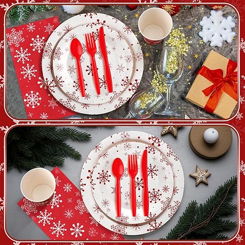 Miniatura 9 de Juego de 400 platos y servilletas de bolas rojas y verdes para 50 invitados, decoración de fiesta de despedida de soltera, juego de vajilla