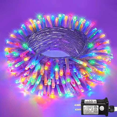 Miniatura 37 de 250 luces LED de Navidad de 82 pies, luces de Navidad blancas cálidas para exteriores, 8 modos, cable transparente, luces de hadas parpadeantes
