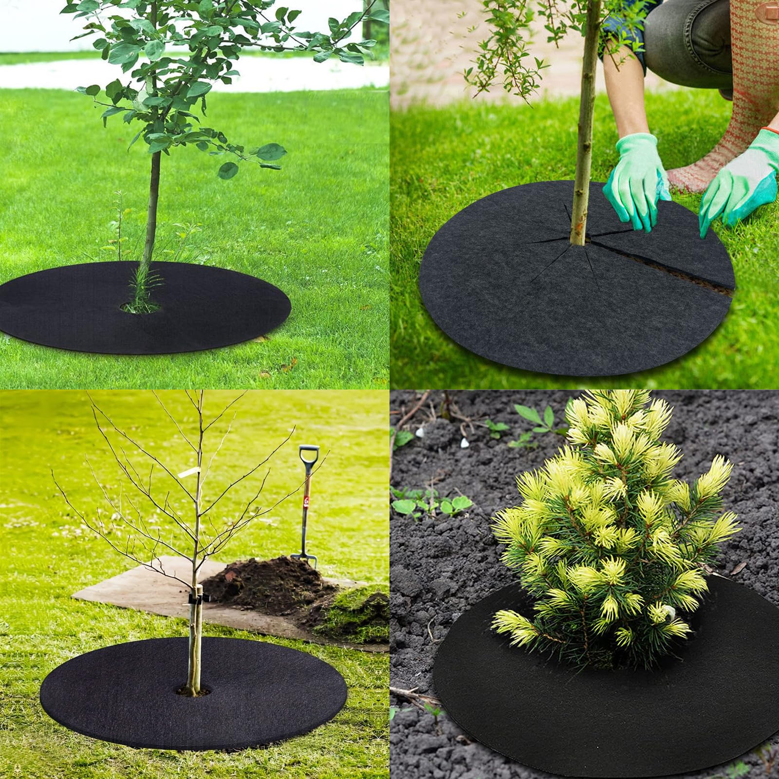Genérico Discos Anillos de Mantillo para árboles, 10 Piezas Nillos protección contra Malas Hierbas, Tejido no Tejido, Discos de Antillo Biodegradables, Jardinería, Protección de Raíces (52 cm)