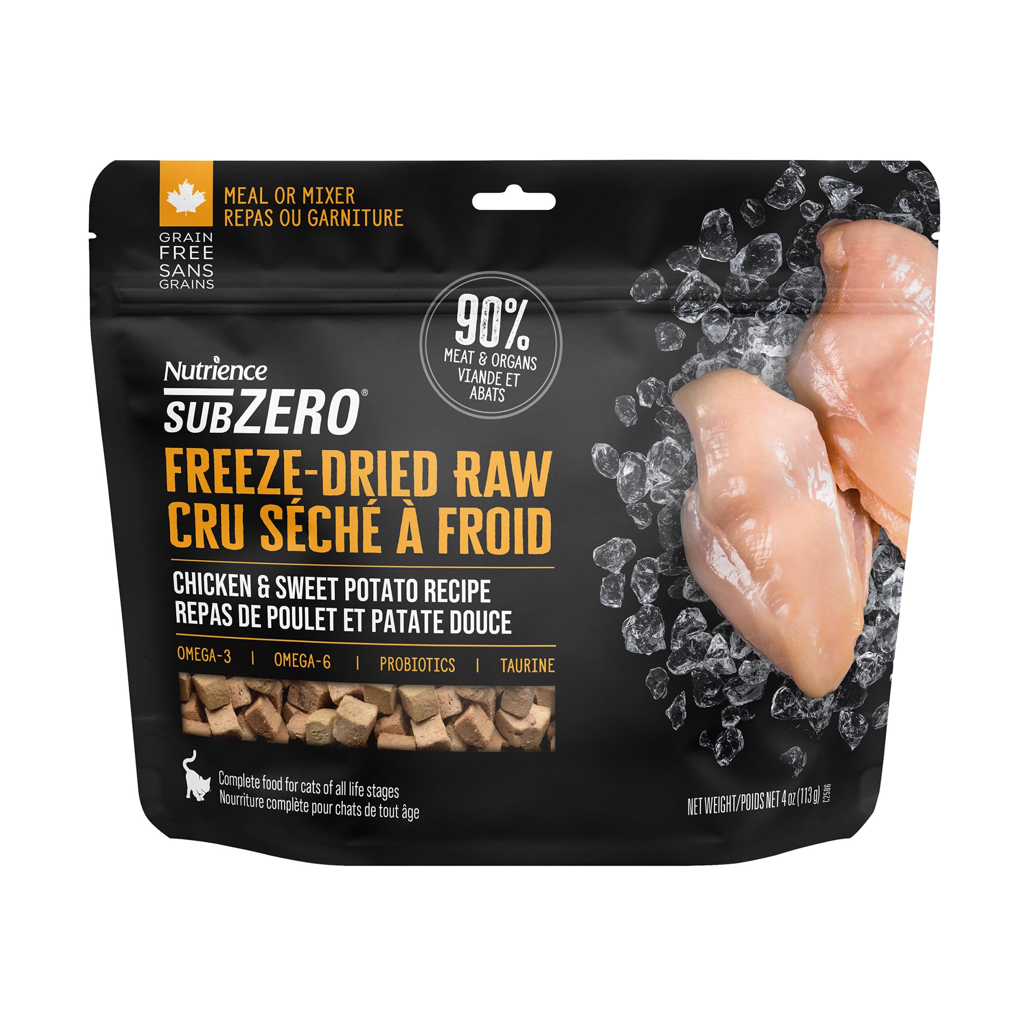 Nutrience Subzero Freeze-Dried Raw Cat Food, Chicken & Sweet Potato Recipe, Grain Free, 90% Meat & Organs, 113g