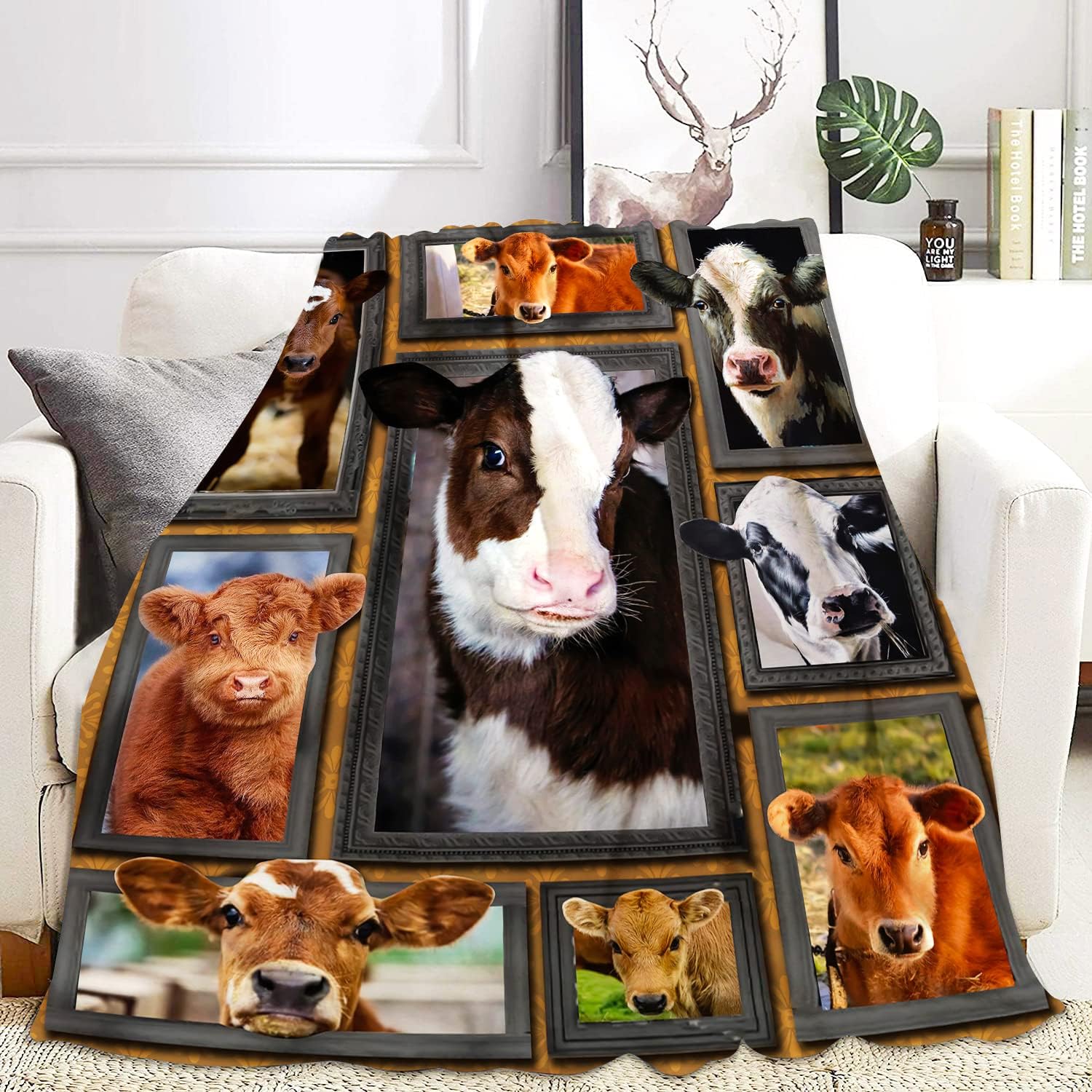 YANR Cute Cow Print Blanket Cartoon Cow Print Bedding