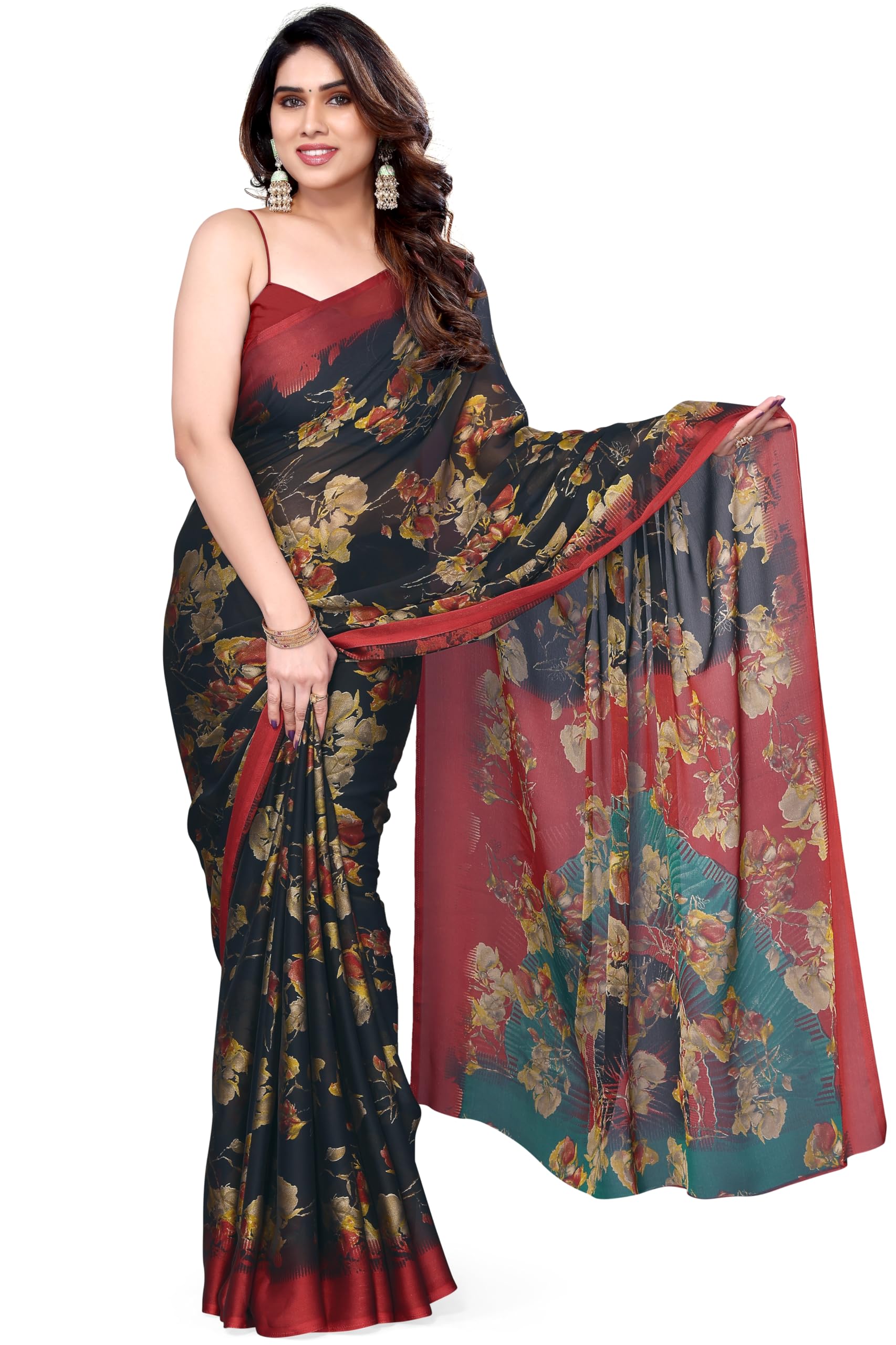 MIRCHI FASHION Women's Stylish Ethnic Chiffon Leheriya Printed Saree with Blouse Piece