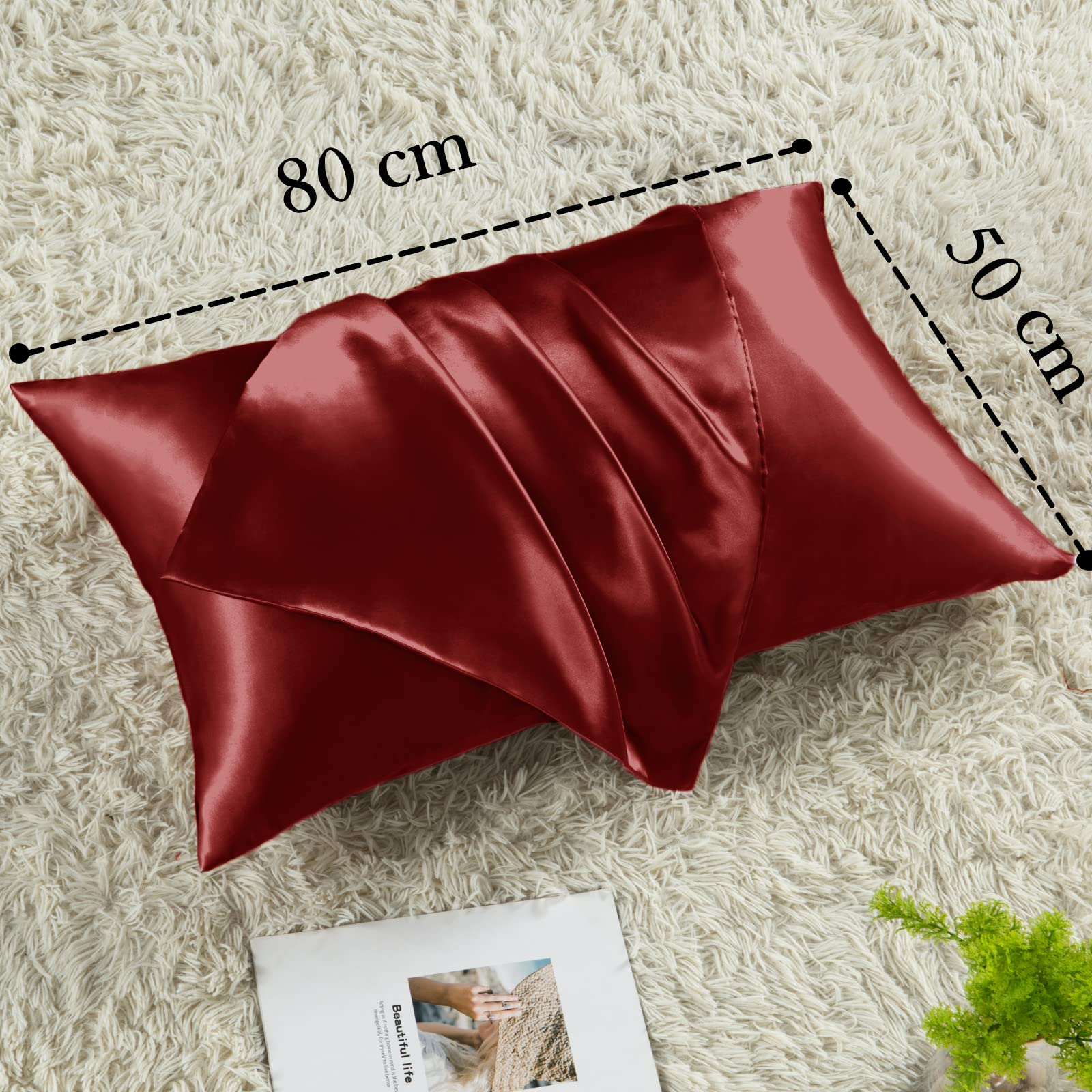 Vielit 2 Pack Satin Pillowcase for Hair and Skin Cooling,Soft as Silk Pillowcase for Hair and Skin,Easier Care than Silk Pillow Case Wine 50x80 cm Gifts for Women Envelope & 2 Scrunchies - Image 4