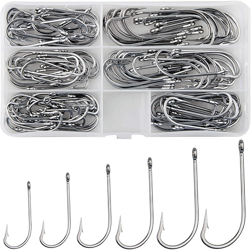 JSHANMEI. Anzuelos de agua salada, de acero inoxidable. Juego de anzuelos forjados O'Shaughnessy extra fuertes para agua salada y agua dulce
