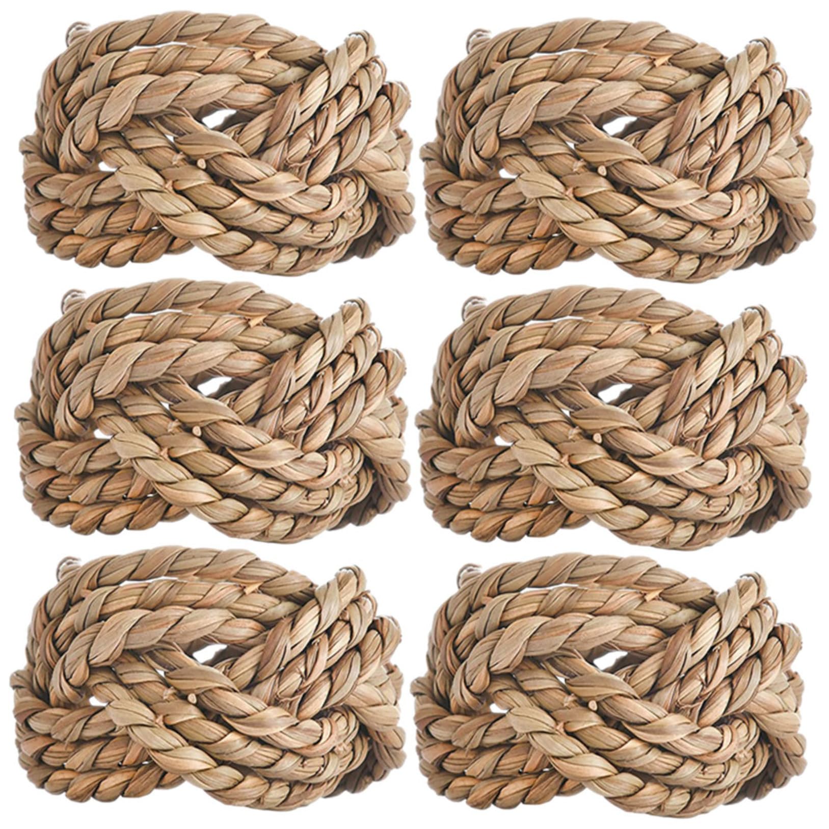 Porte-Ronds de Serviette Tressés Faits Main, Lot de 6 en Paille