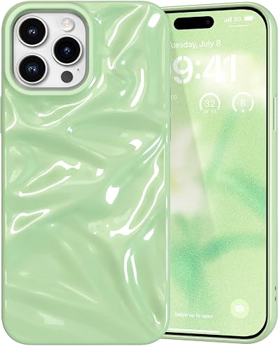ZCDAYE Glossy Water Ripple Case for iPhone 16 Pro, Cream Green